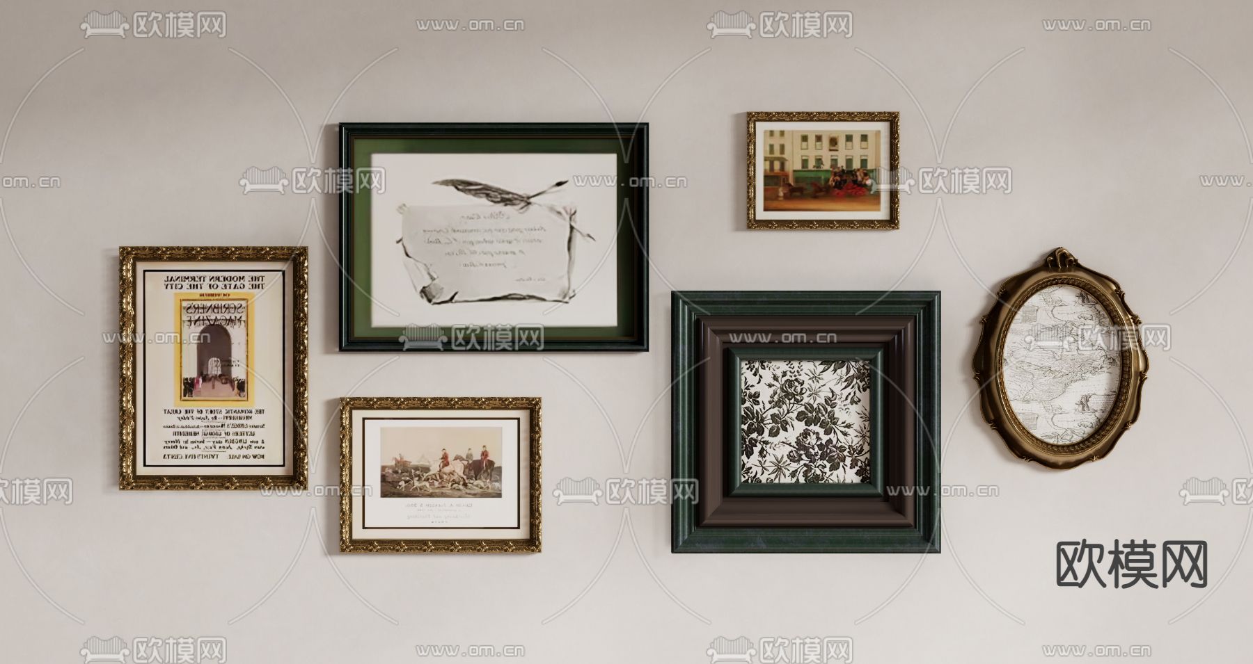 中古风装饰画su模型下载（渲染图1）