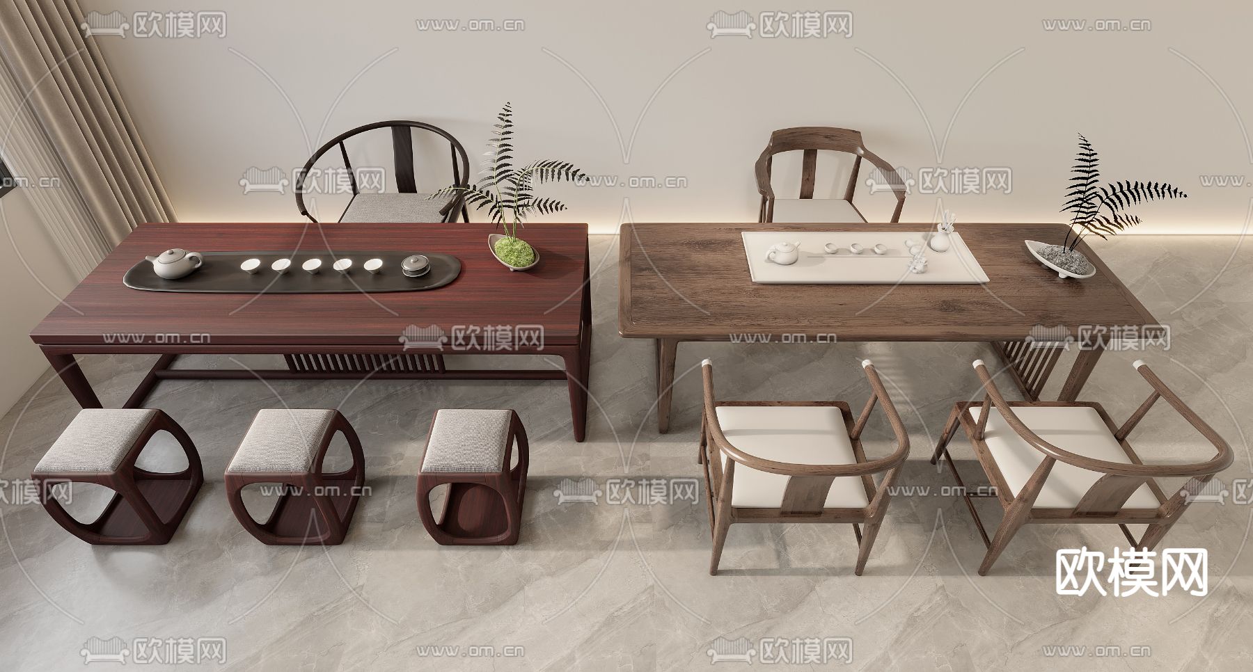 新中式茶桌 茶台3d模型下载