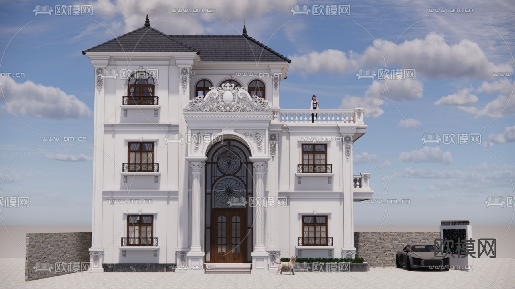 欧式别墅su模型下载（渲染图1）