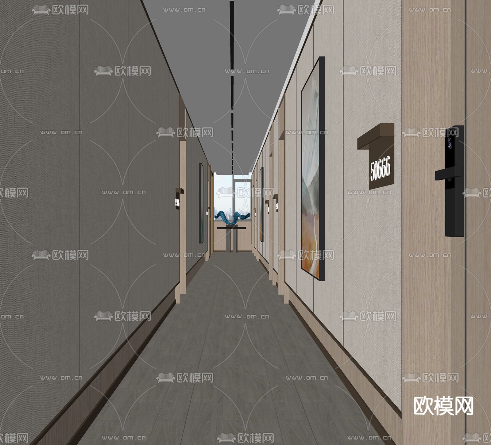 现代酒店玄关过道su模型下载（渲染图2）