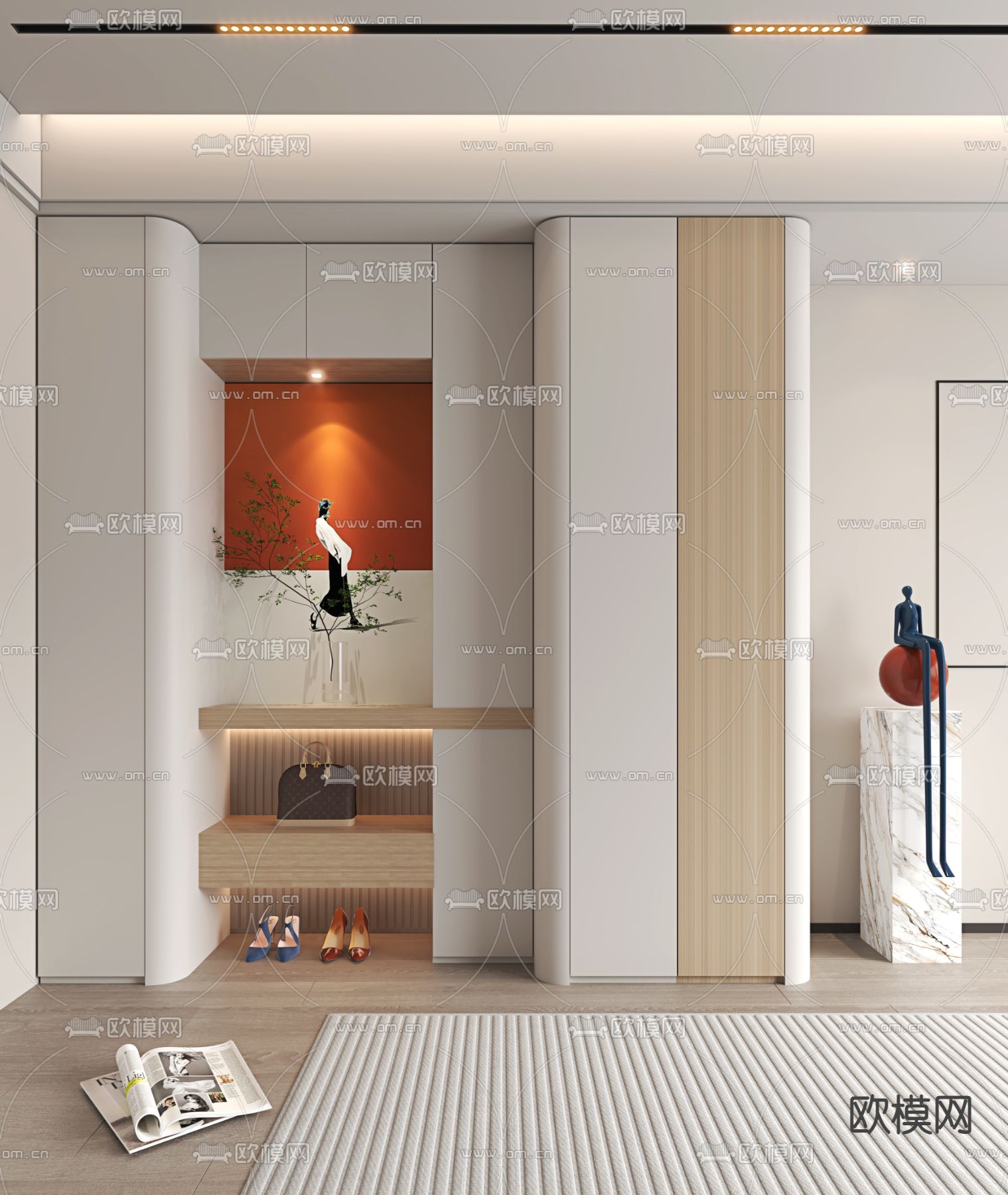 现代玄关柜 鞋柜su模型下载（渲染图1）