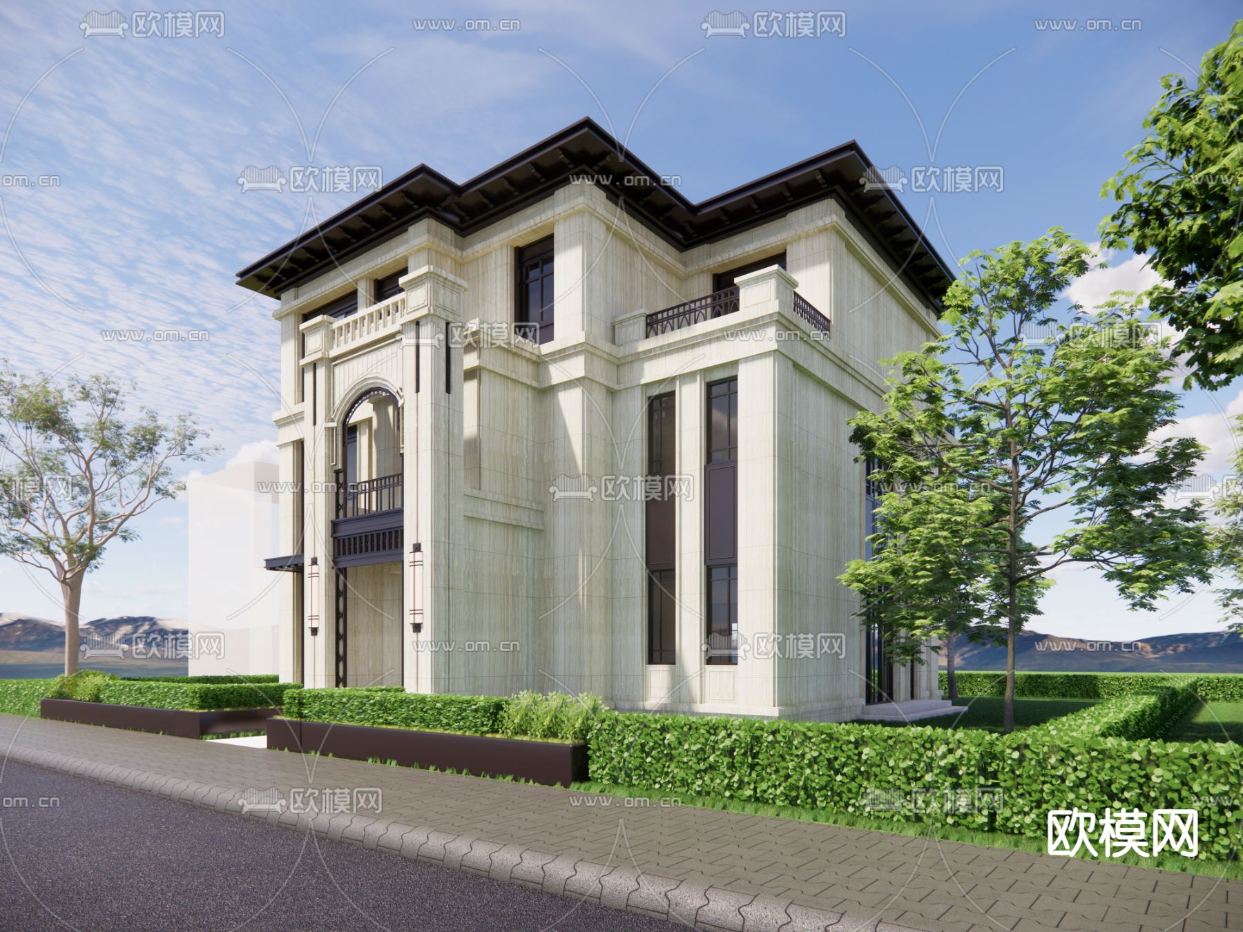 欧式别墅su模型下载（渲染图2）