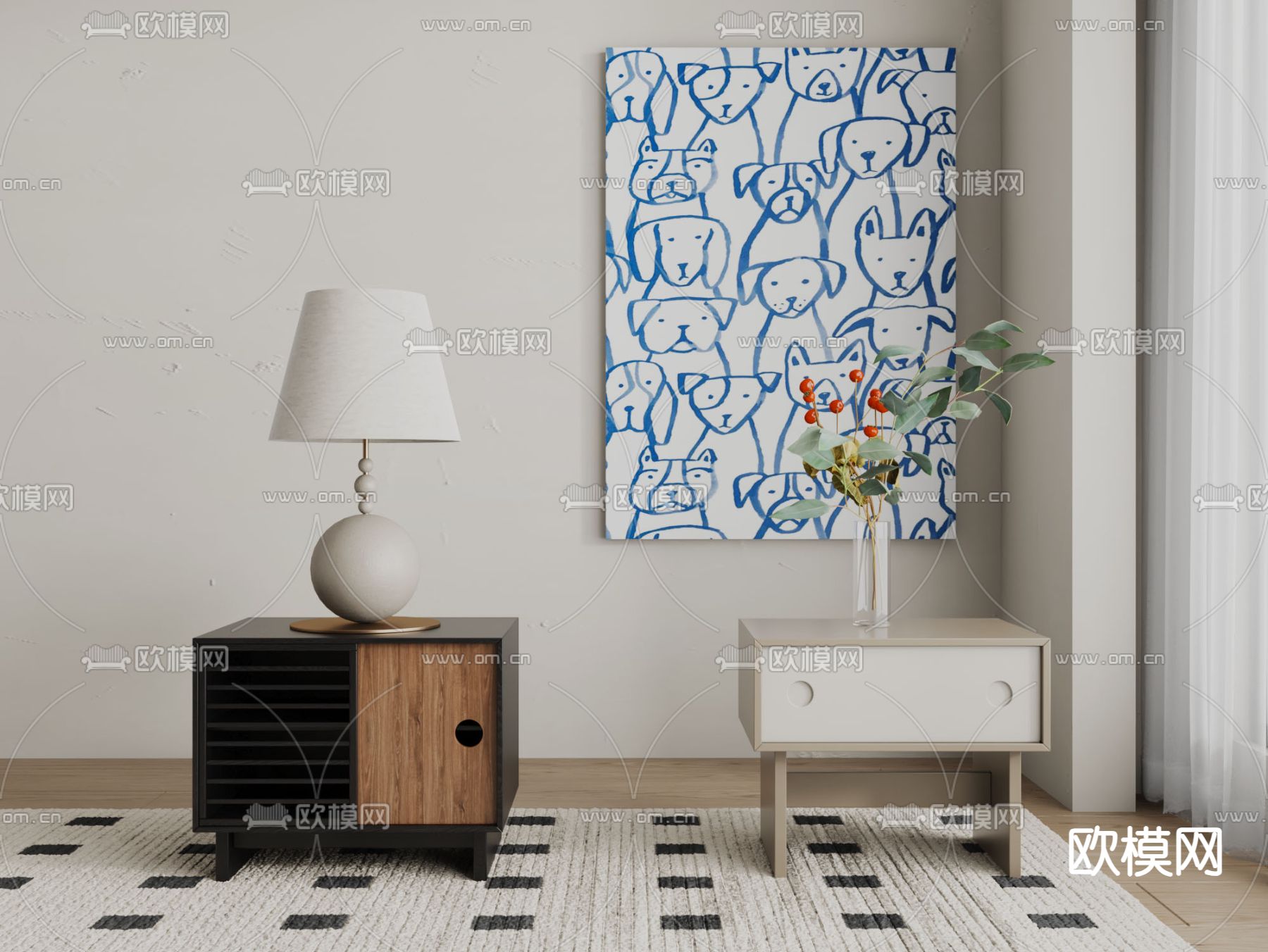 侘寂床头柜3d模型下载