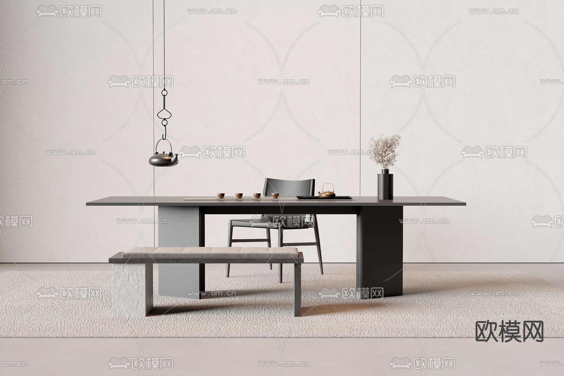 新中式茶桌 茶台3d模型下载