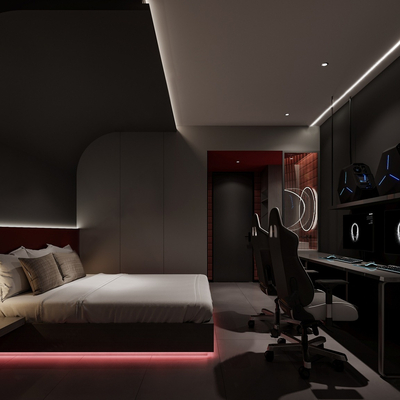  现代酒店电竞房su模型 