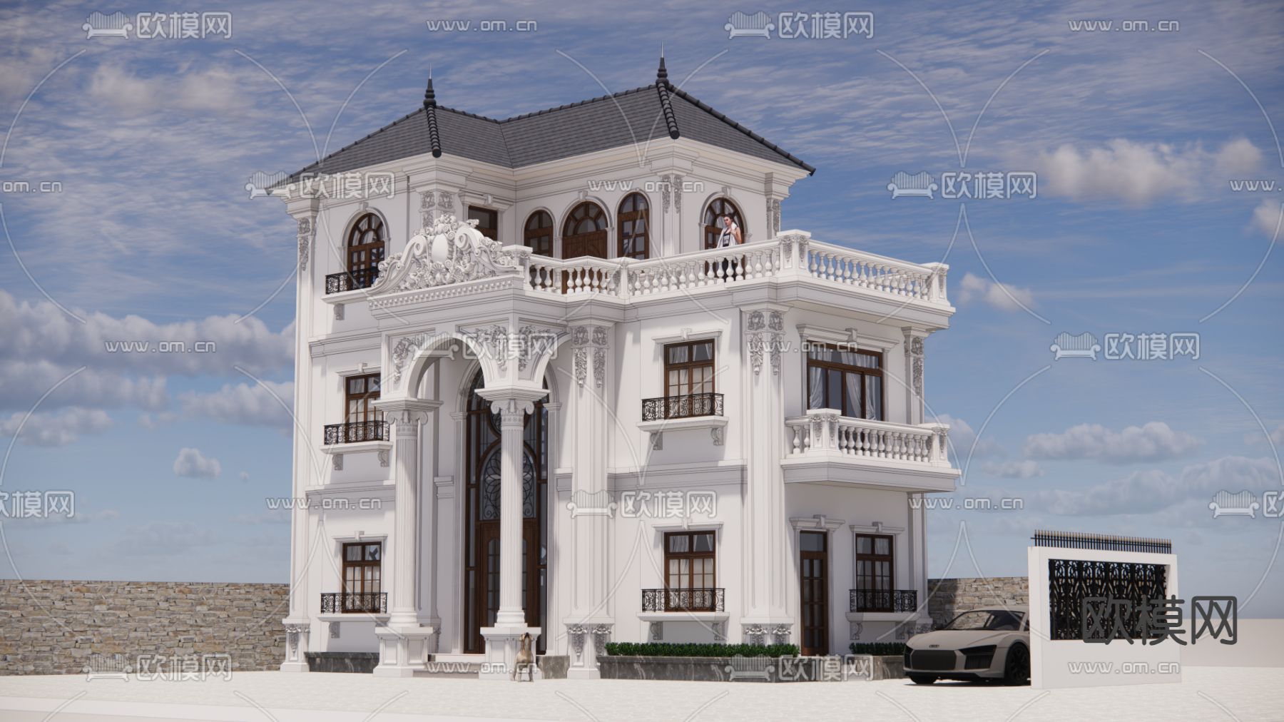 欧式别墅su模型下载（渲染图2）