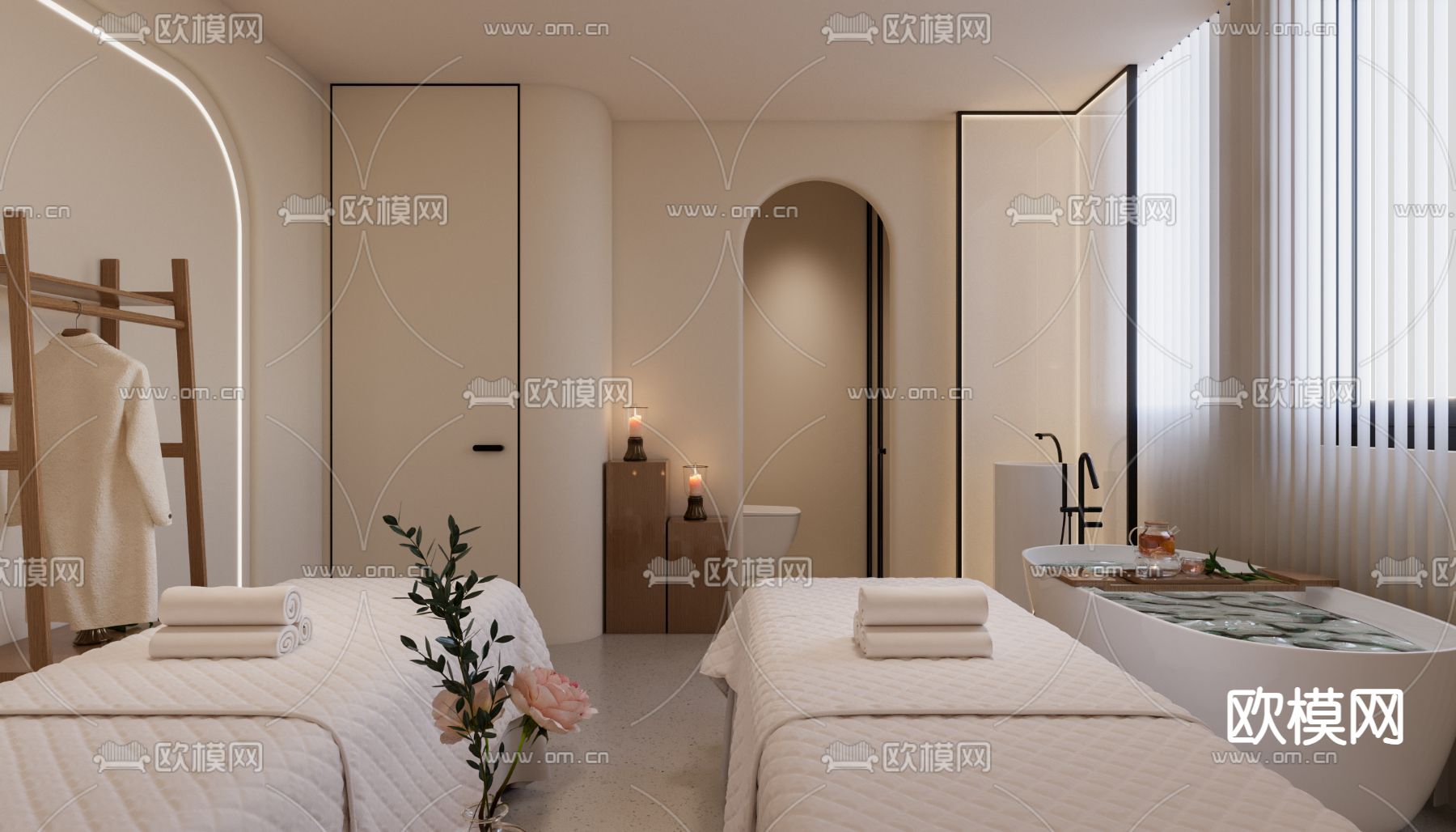 侘寂SPA 护理房 美容房3d模型下载（渲染图1）