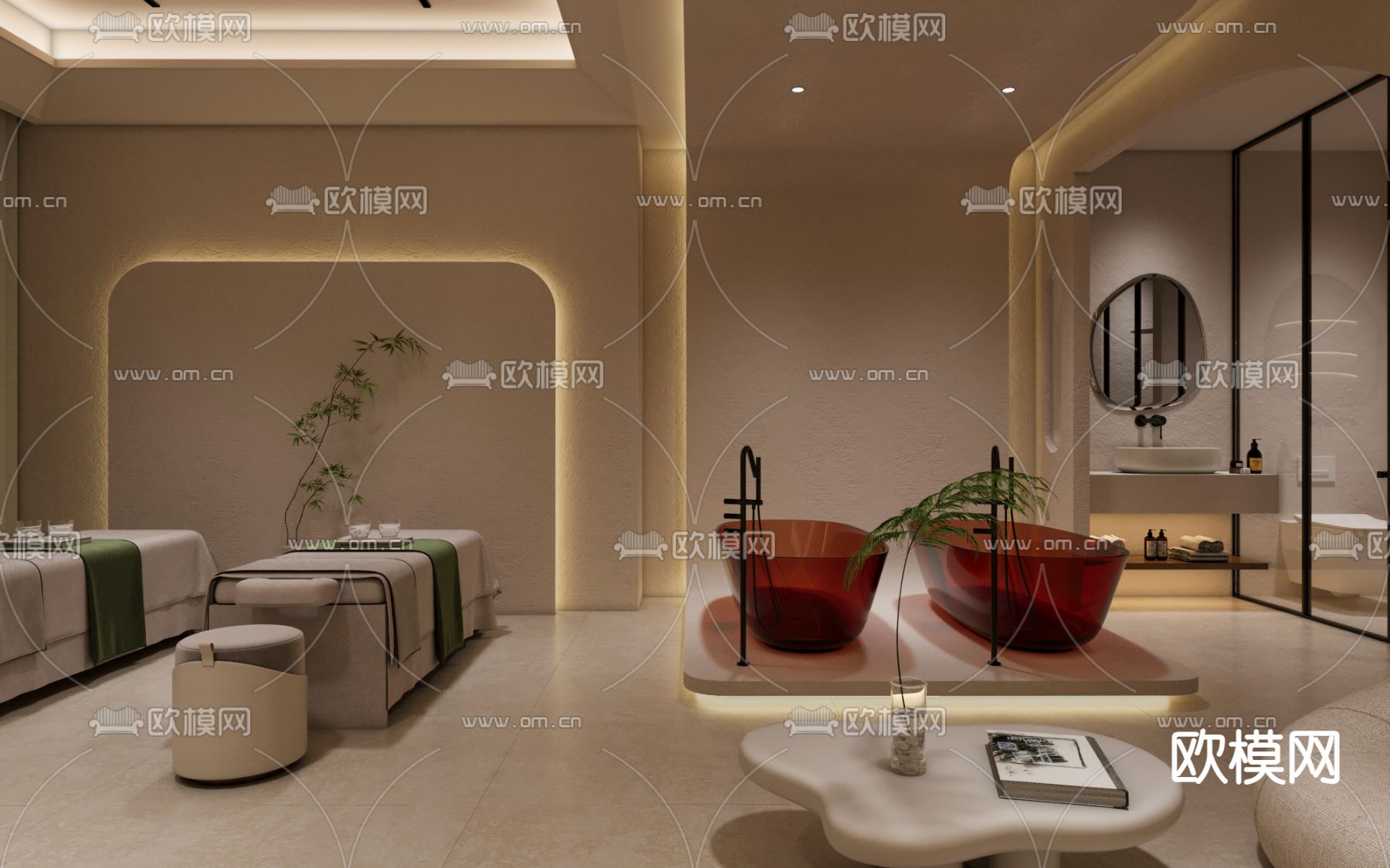 侘寂SPA 护理房 美容房3d模型下载（渲染图2）