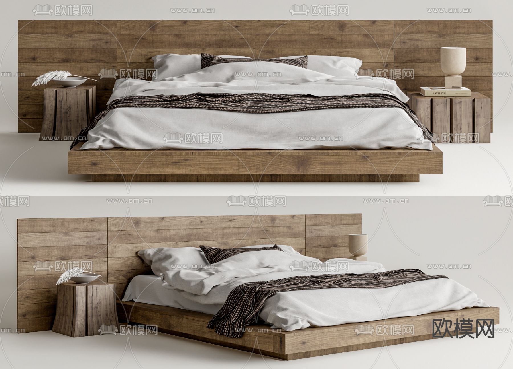 侘寂双人床3d模型