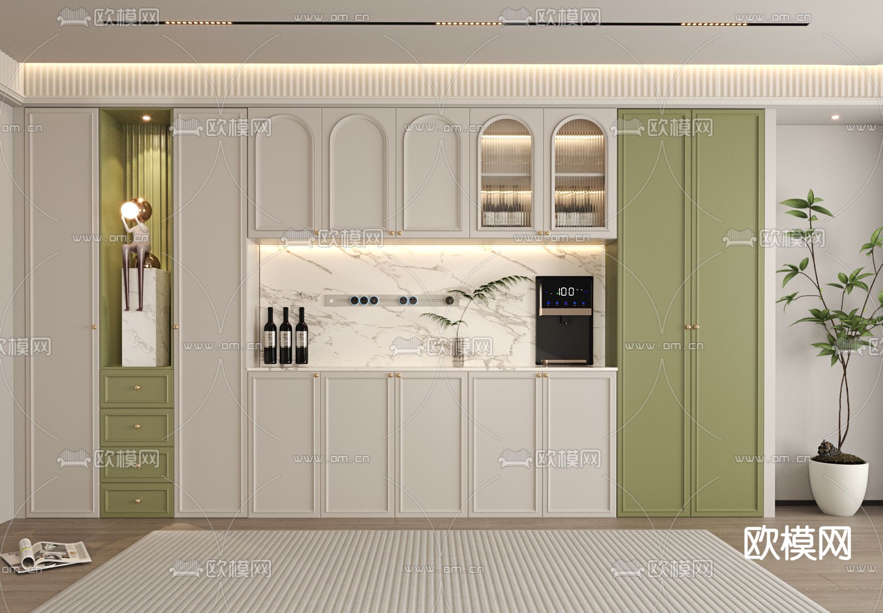 法式酒柜 餐边柜su模型下载（渲染图1）