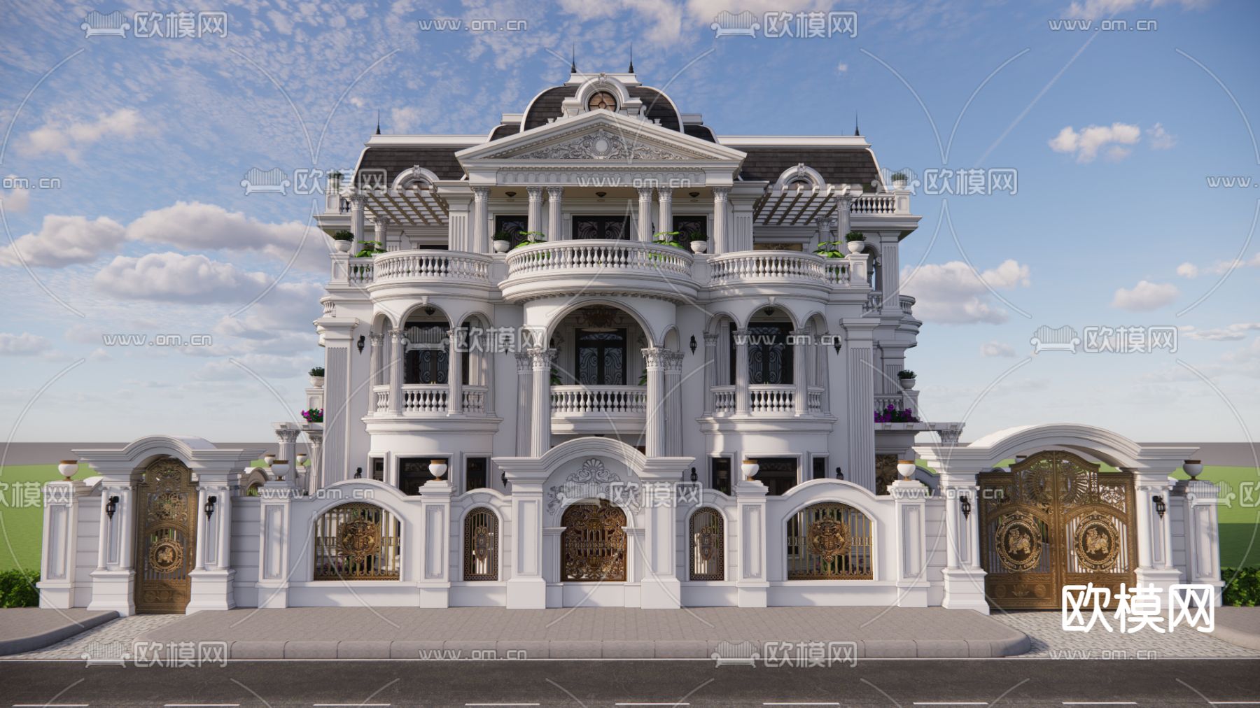 欧式别墅su模型下载（渲染图2）