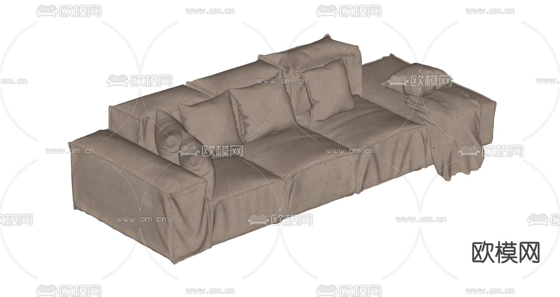 侘寂风多人沙发su模型下载（渲染图1）