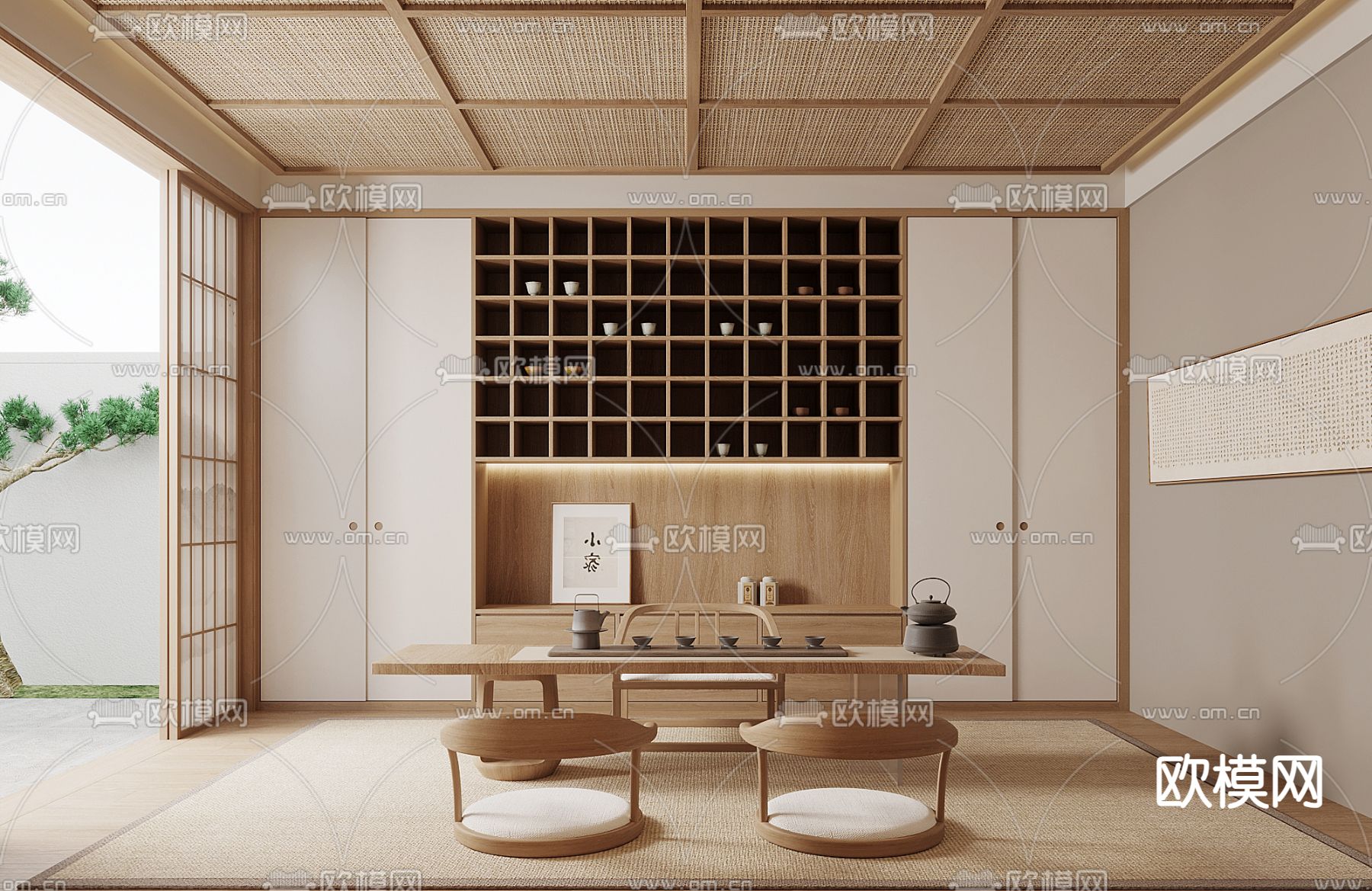中式茶室 榻榻米茶桌3d模型下载