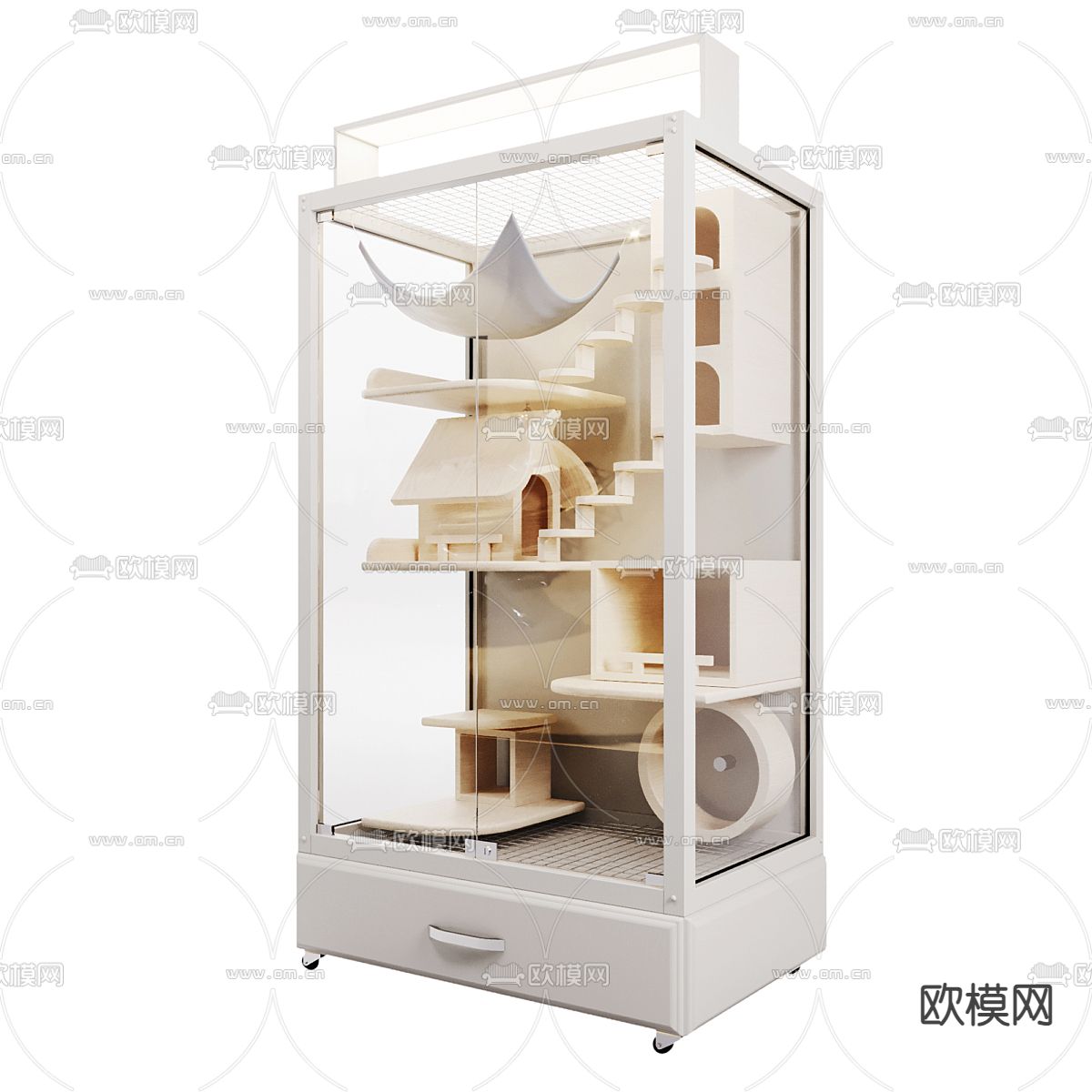 现代猫窝 猫爬架 猫咖展示柜su模型