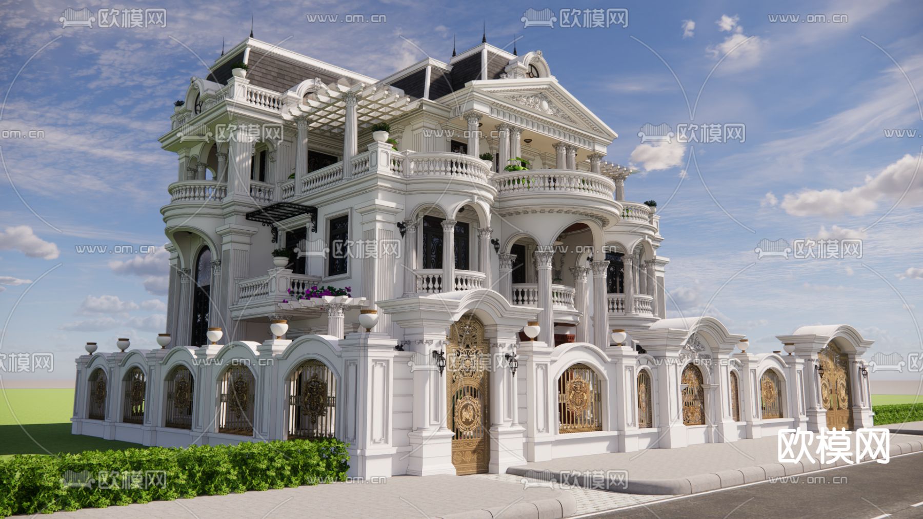 欧式别墅su模型下载（渲染图1）