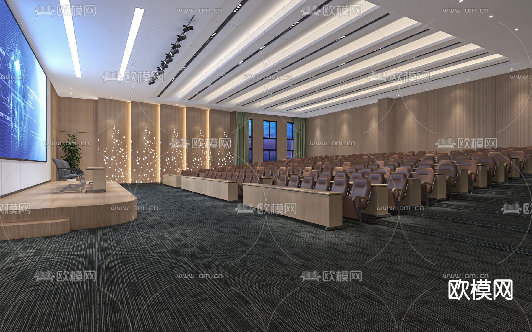 现代报告厅 阶梯会议室3d模型下载（渲染图2）