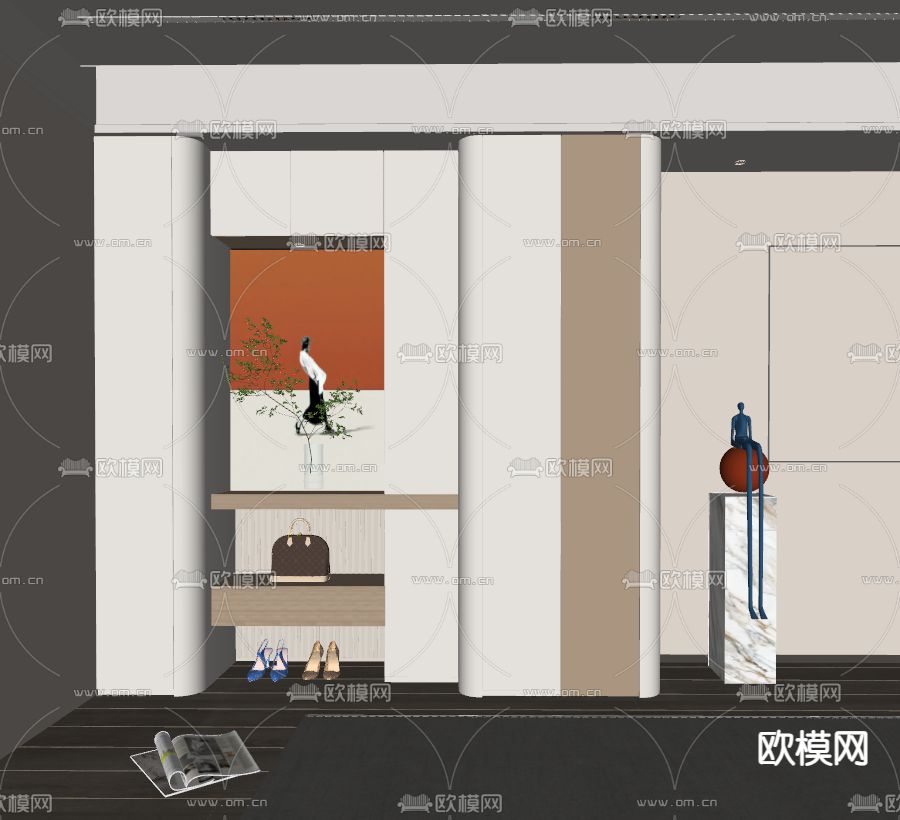 现代玄关柜 鞋柜su模型下载（渲染图2）