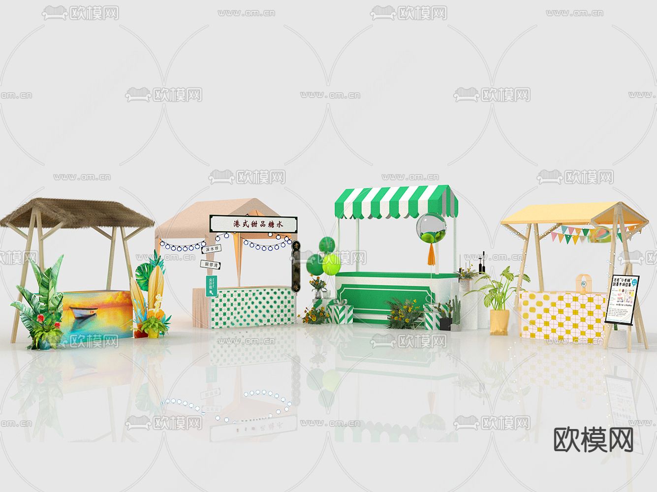 商业摊位美陈 夜市摊位 地产su模型下载（渲染图1）