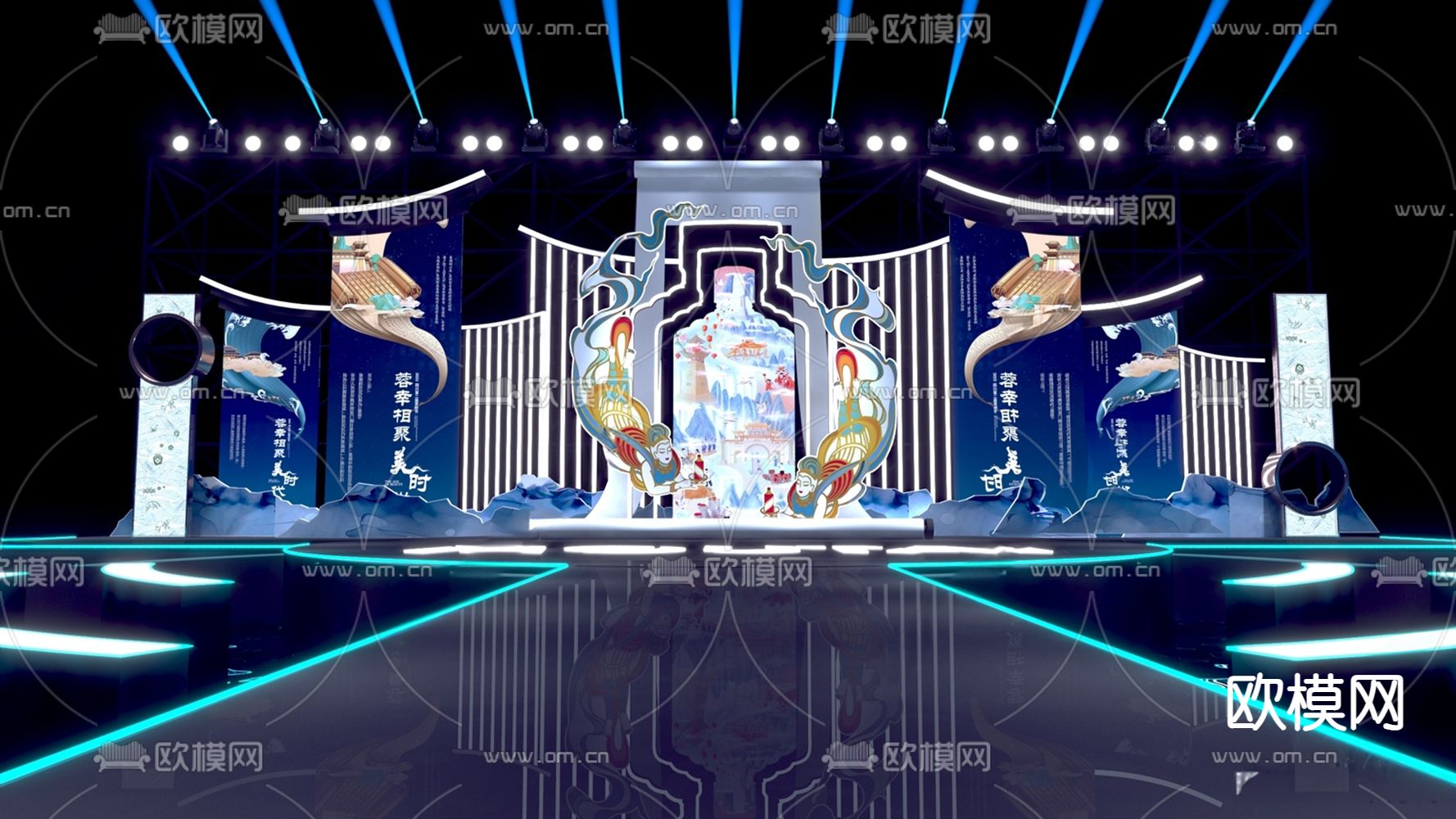 中式水上舞台su模型下载（渲染图1）
