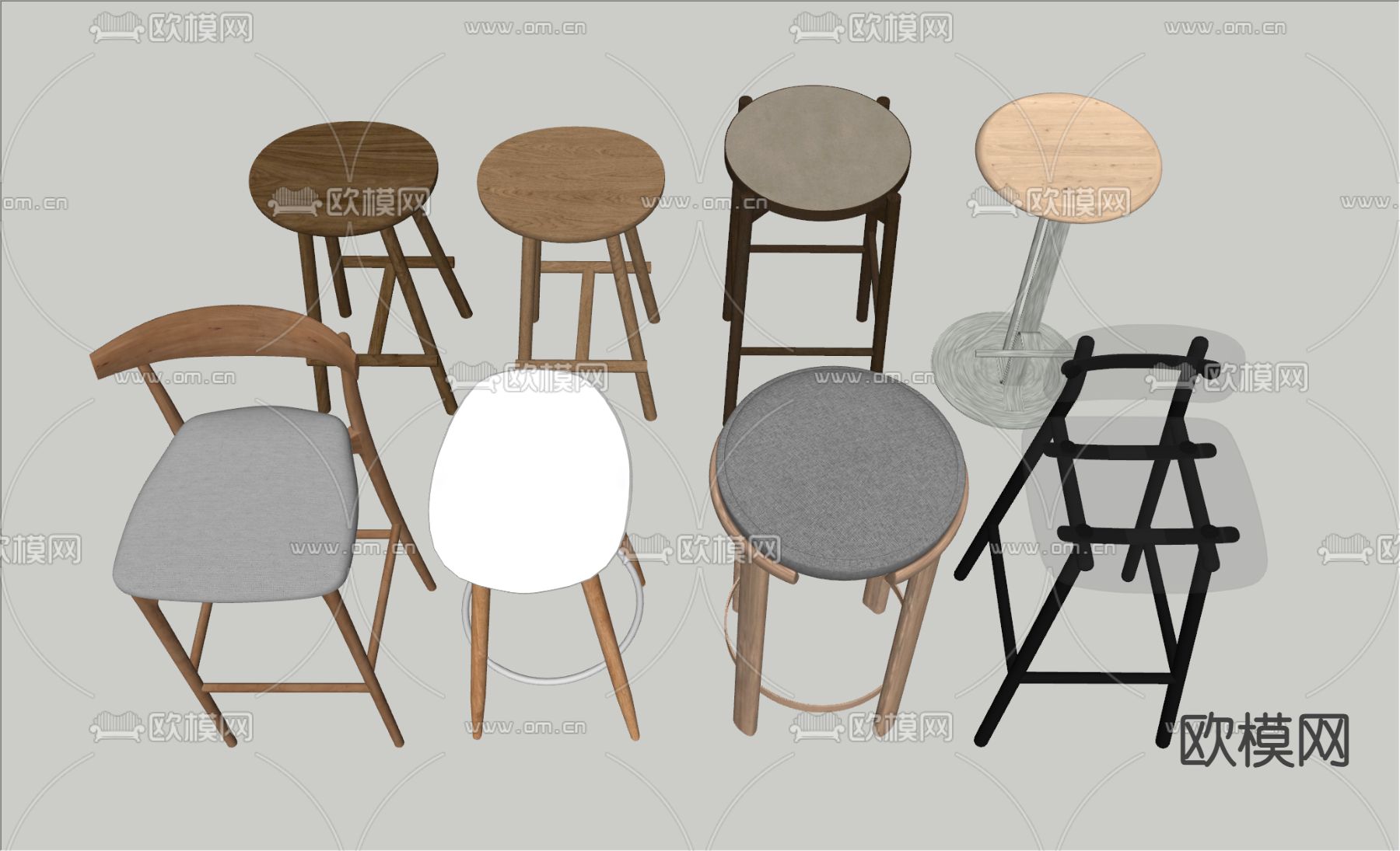 中古风吧椅su模型下载（渲染图2）