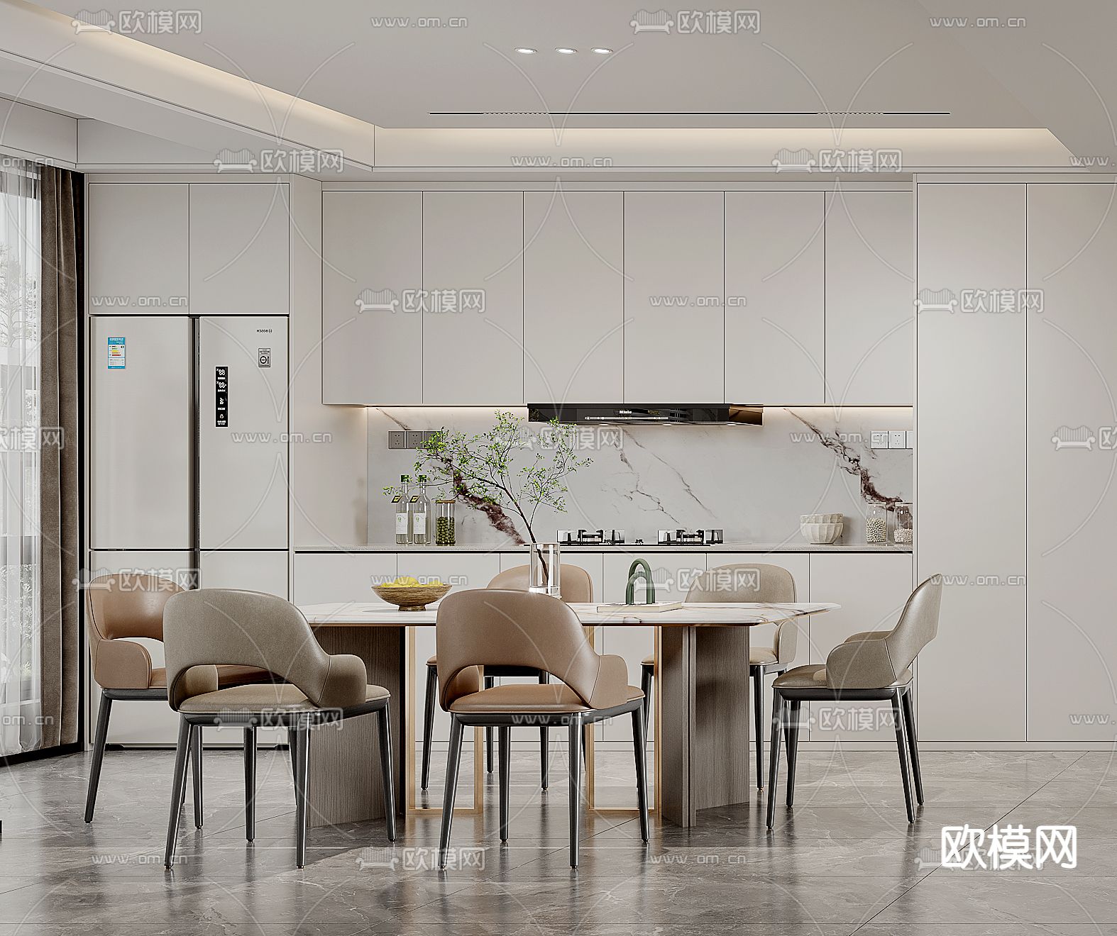 现代客餐厅3d模型下载（渲染图3）