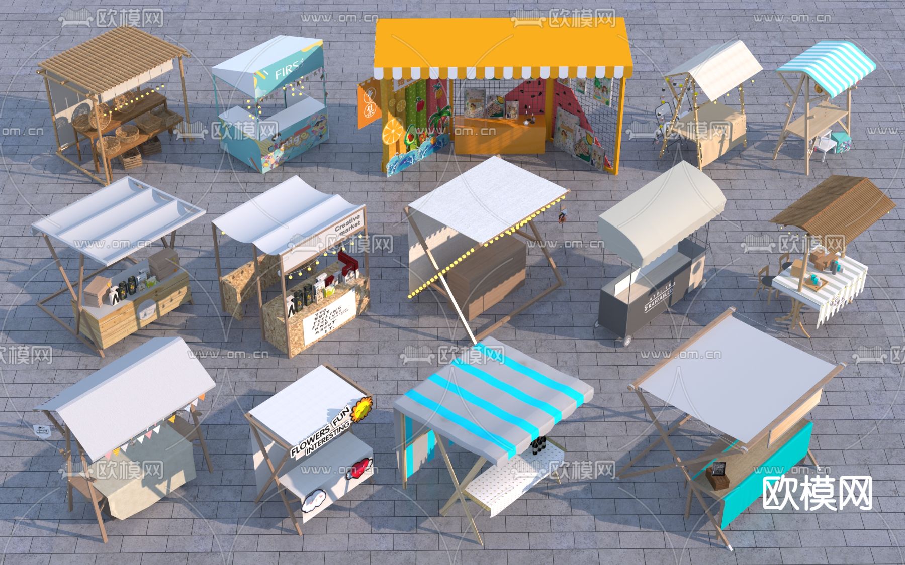 网红摊位 小吃摊3d模型下载