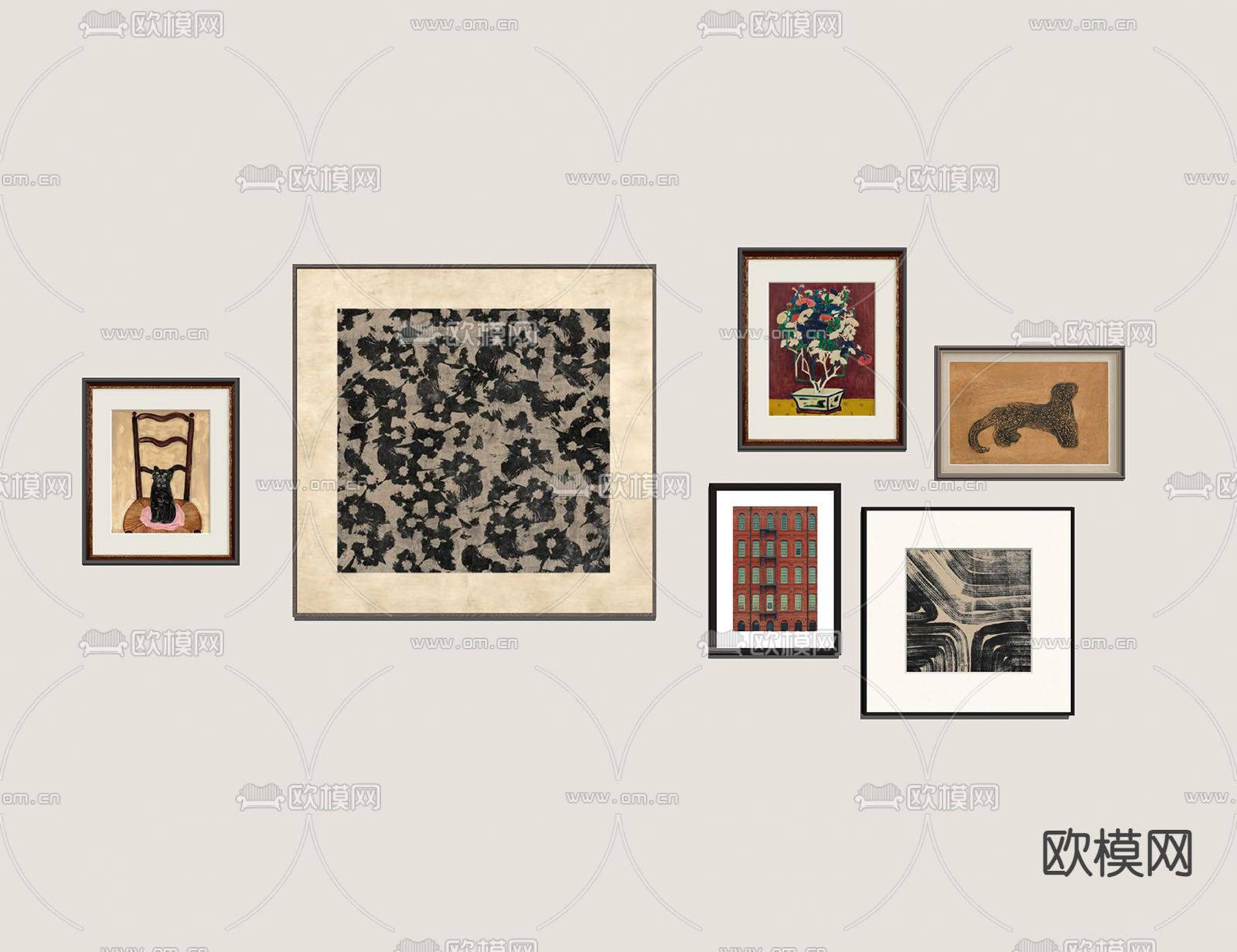 中古风装饰画su模型下载（渲染图2）