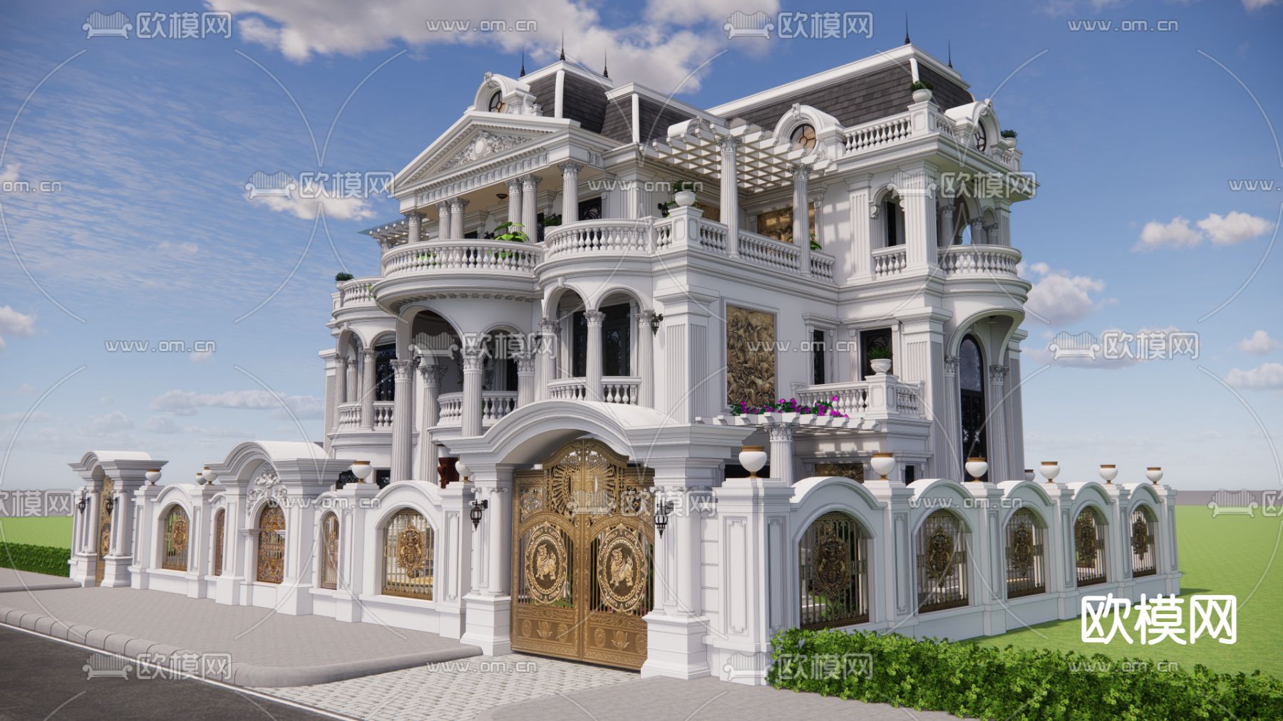 欧式别墅su模型下载（渲染图3）