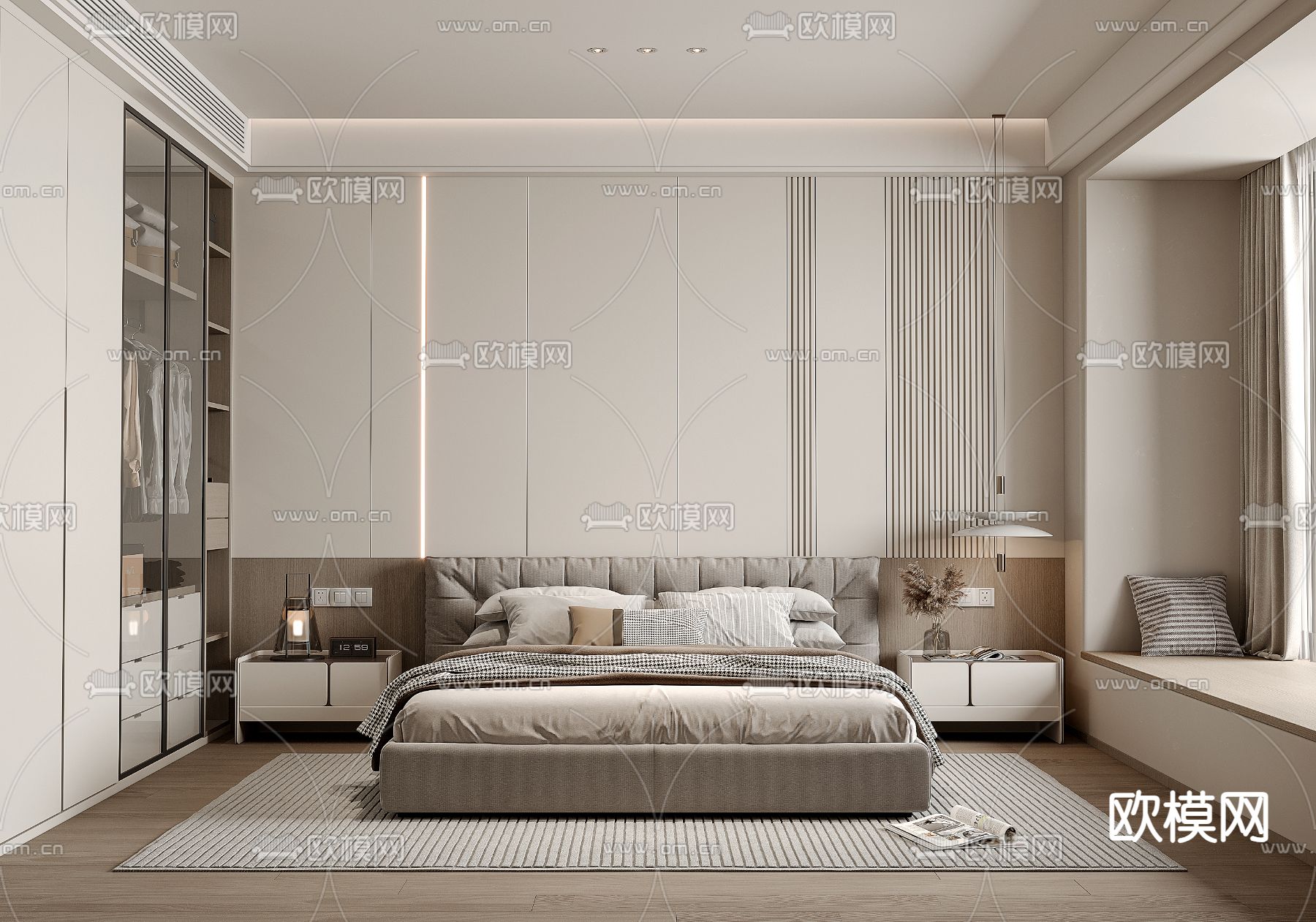 现代卧室 主人房3d模型下载