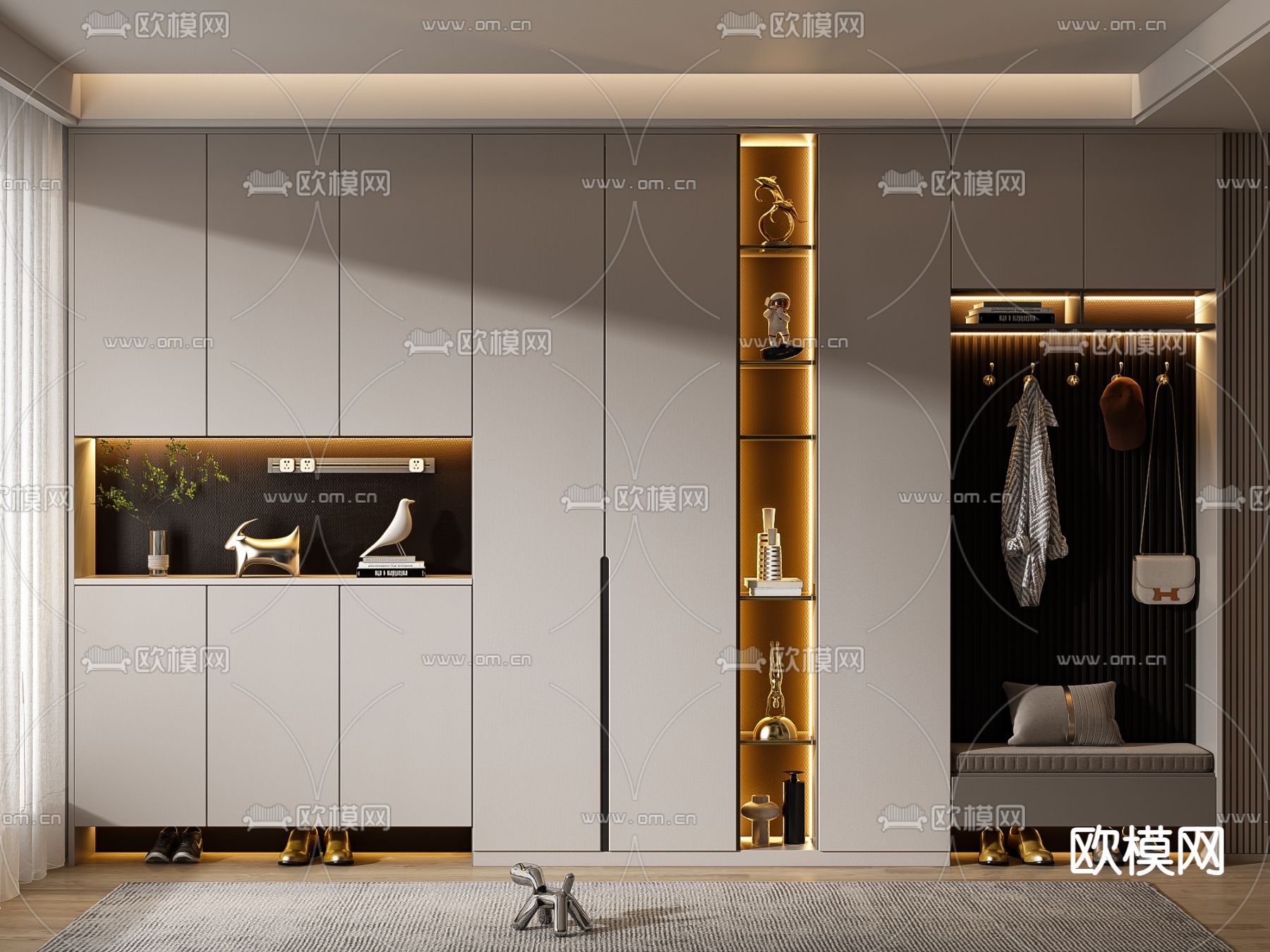 玄关鞋柜3d模型下载（渲染图1）