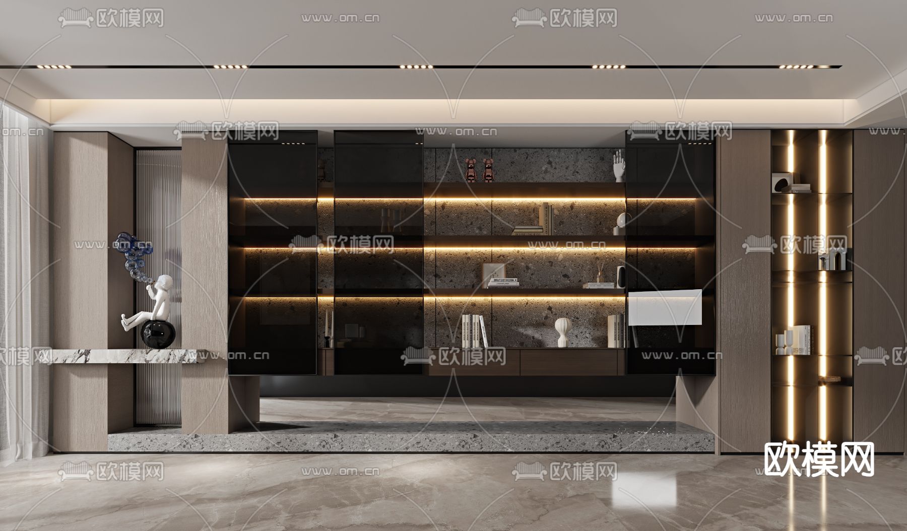 现代装饰柜 书柜3d模型下载