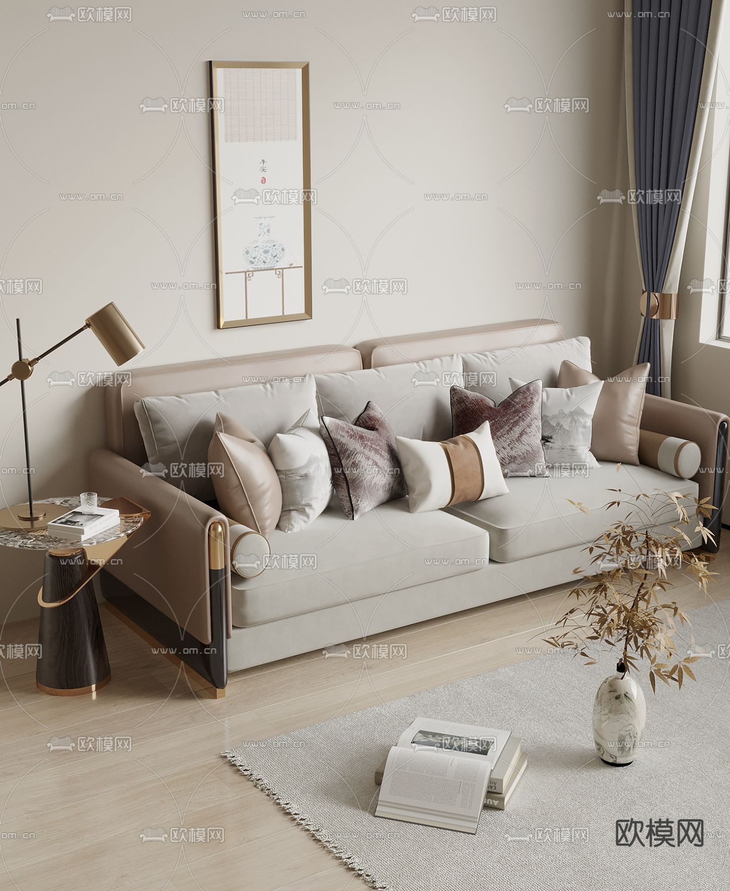 新中式沙发 双人沙发3d模型下载