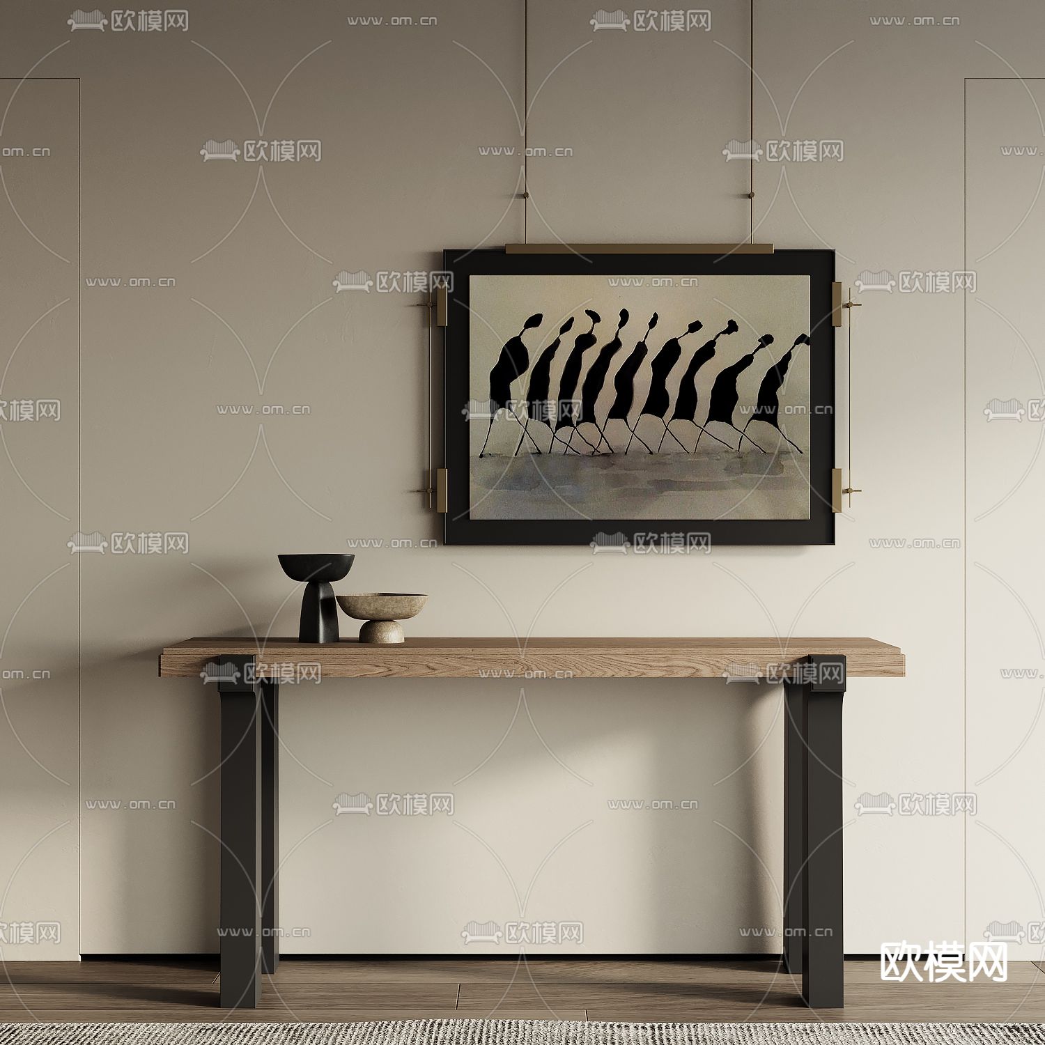 中古风装饰画 条案su模型