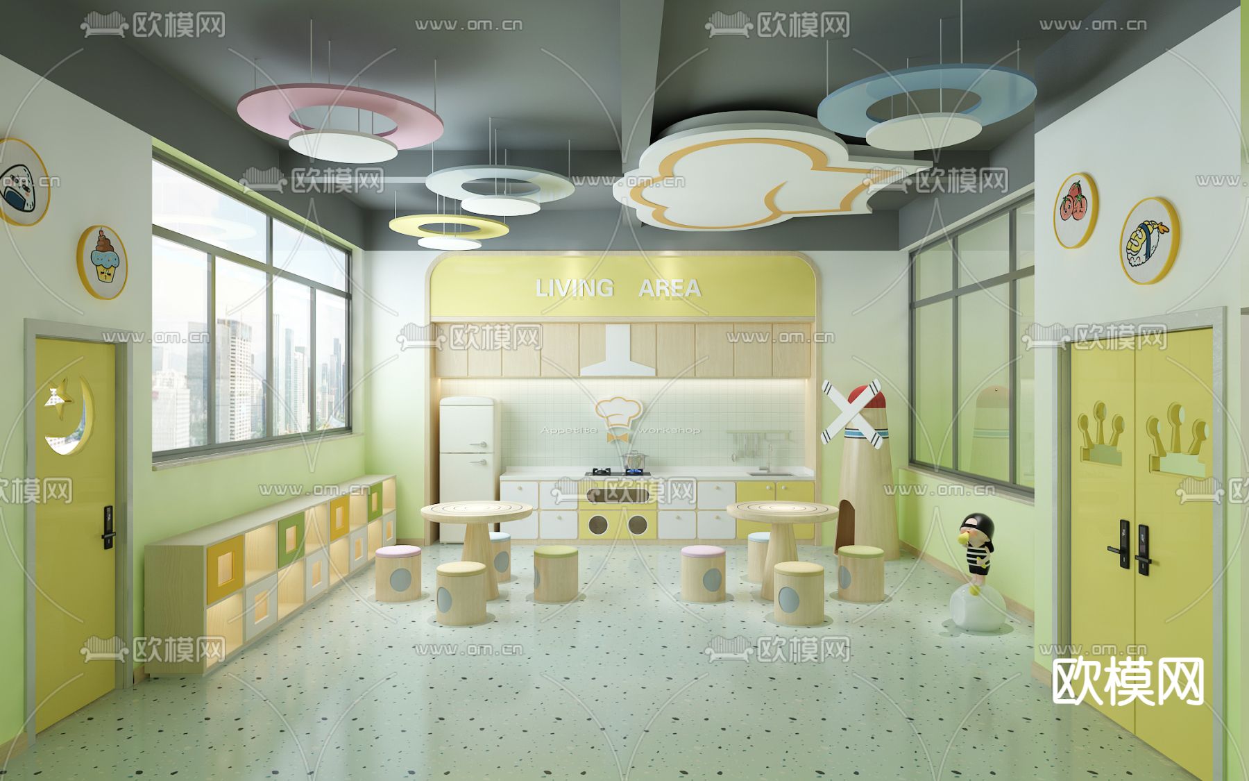 幼儿园烘培室su模型下载（渲染图1）