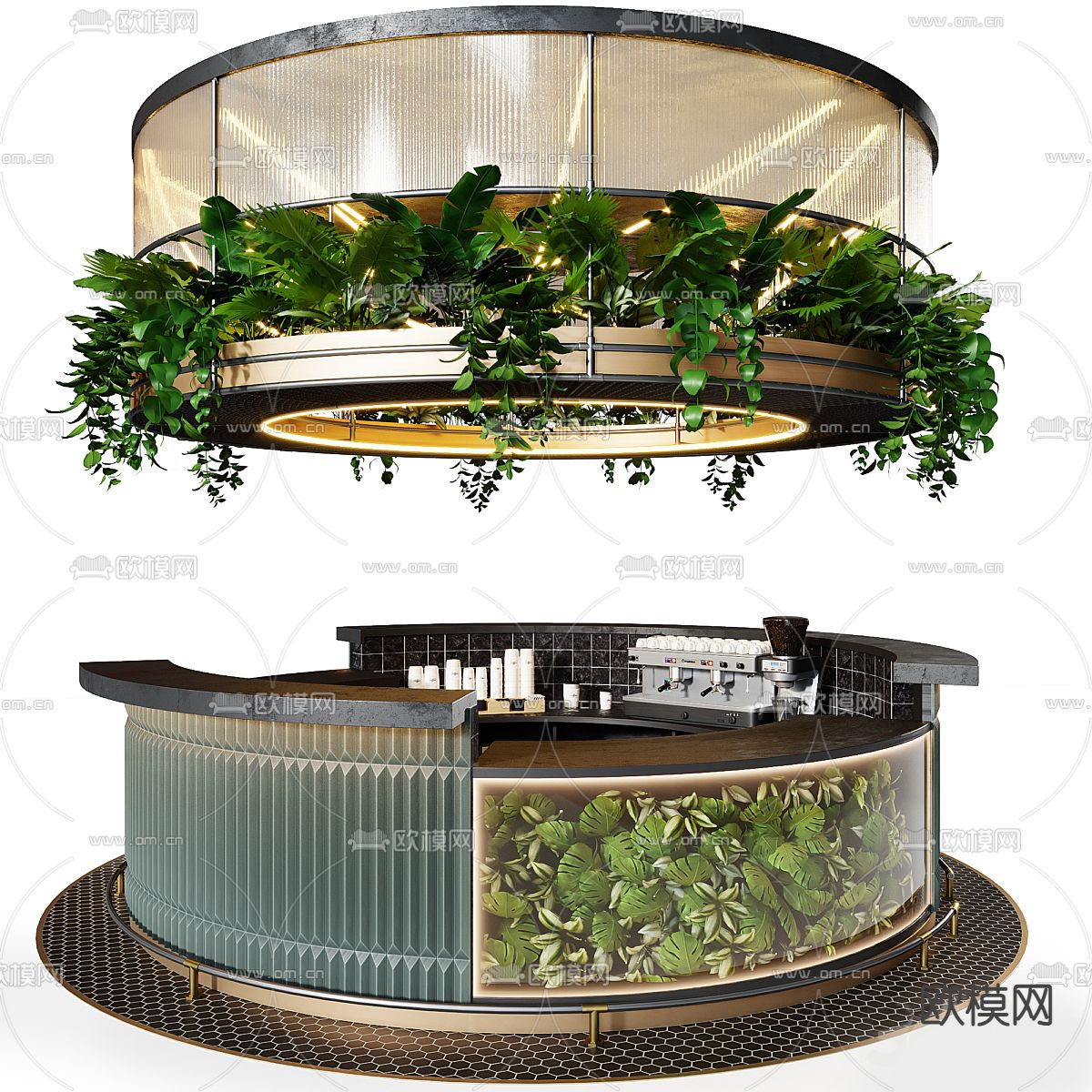 咖啡厅吧台 圆形操作台3d模型下载（渲染图1）