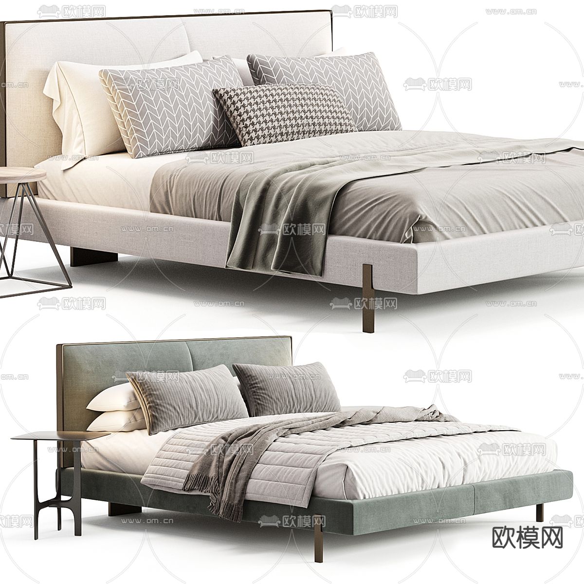 现代双人床3d模型下载（渲染图1）