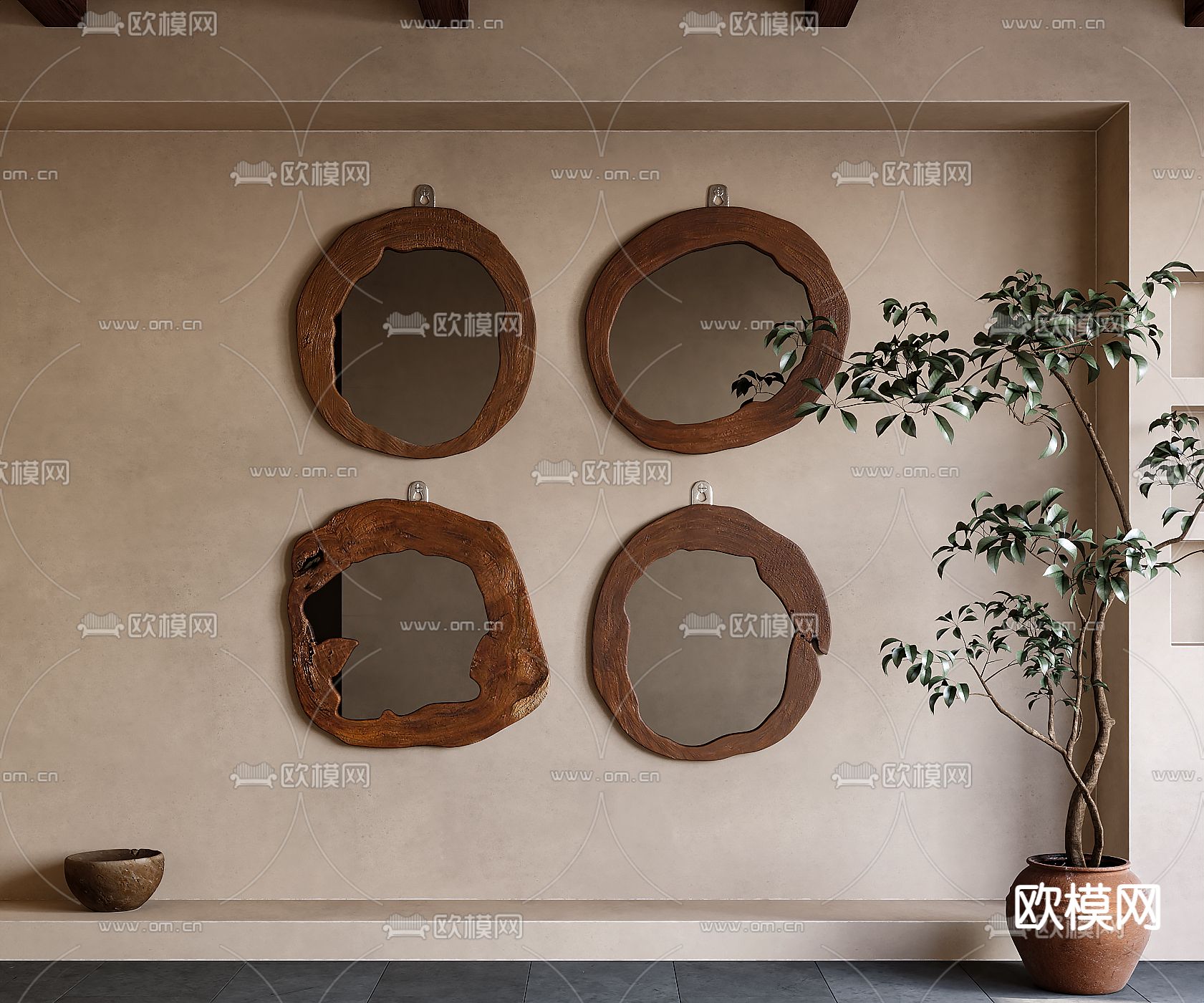 侘寂风装饰镜 镜子 墙饰su模型下载（渲染图1）