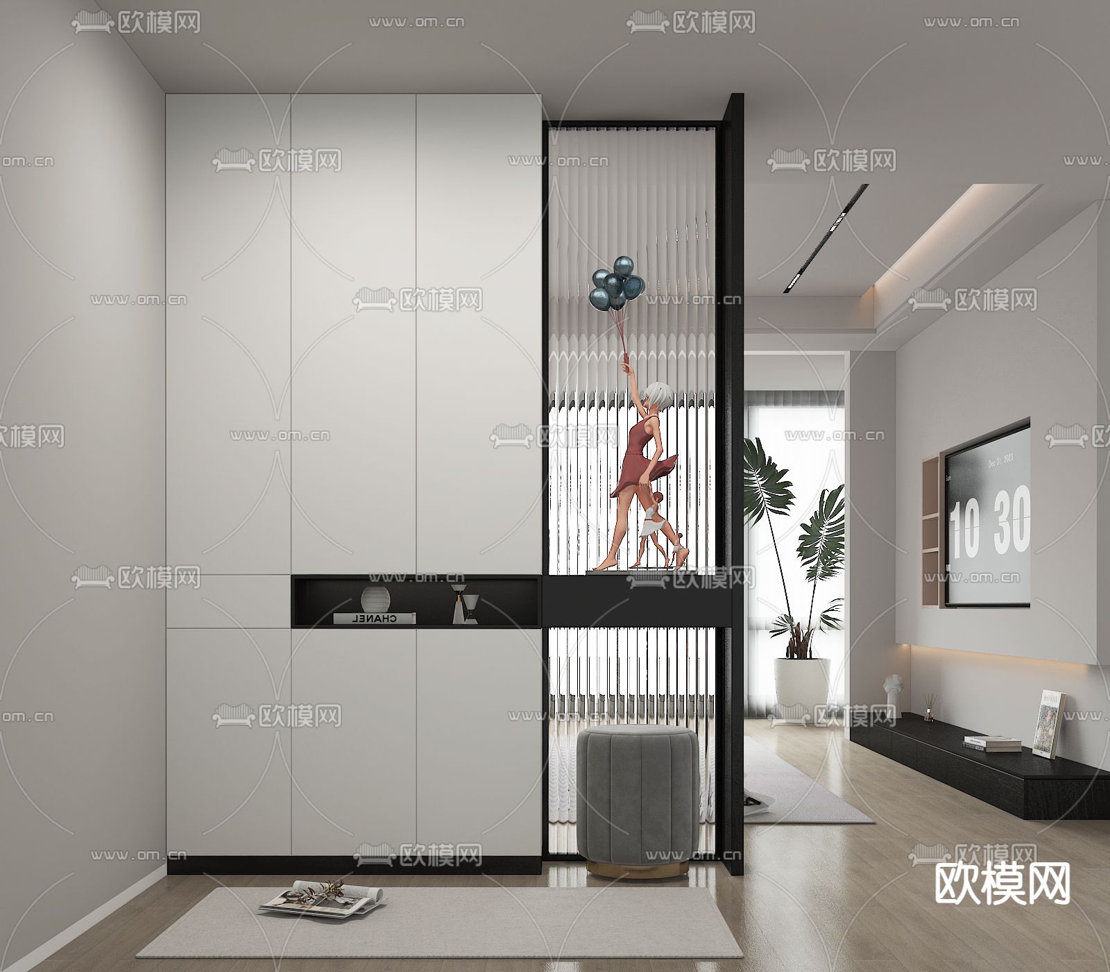 现代玄关 鞋柜su模型下载（渲染图1）