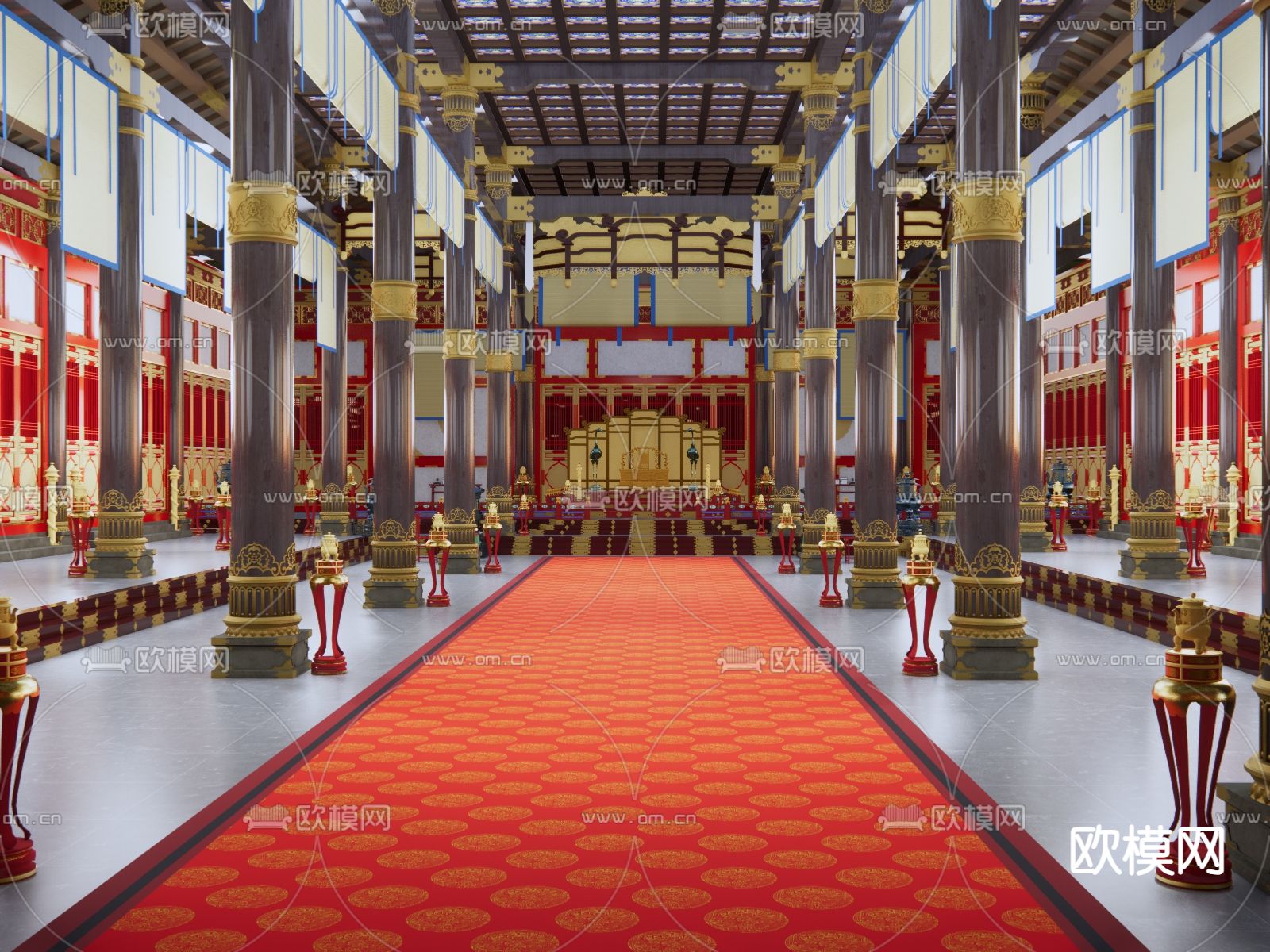 中式文化展厅su模型下载（渲染图1）