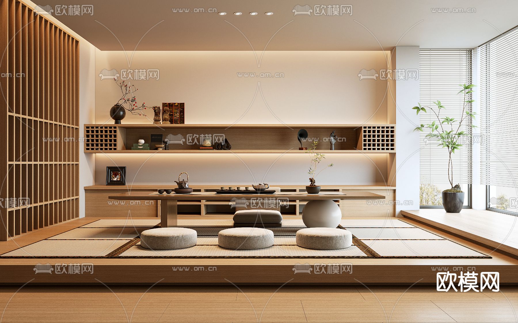 新中式茶室 榻榻米茶桌3d模型下载