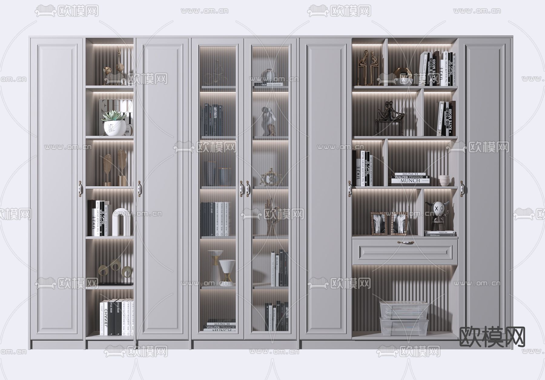 美式书柜 陈列柜3d模型下载