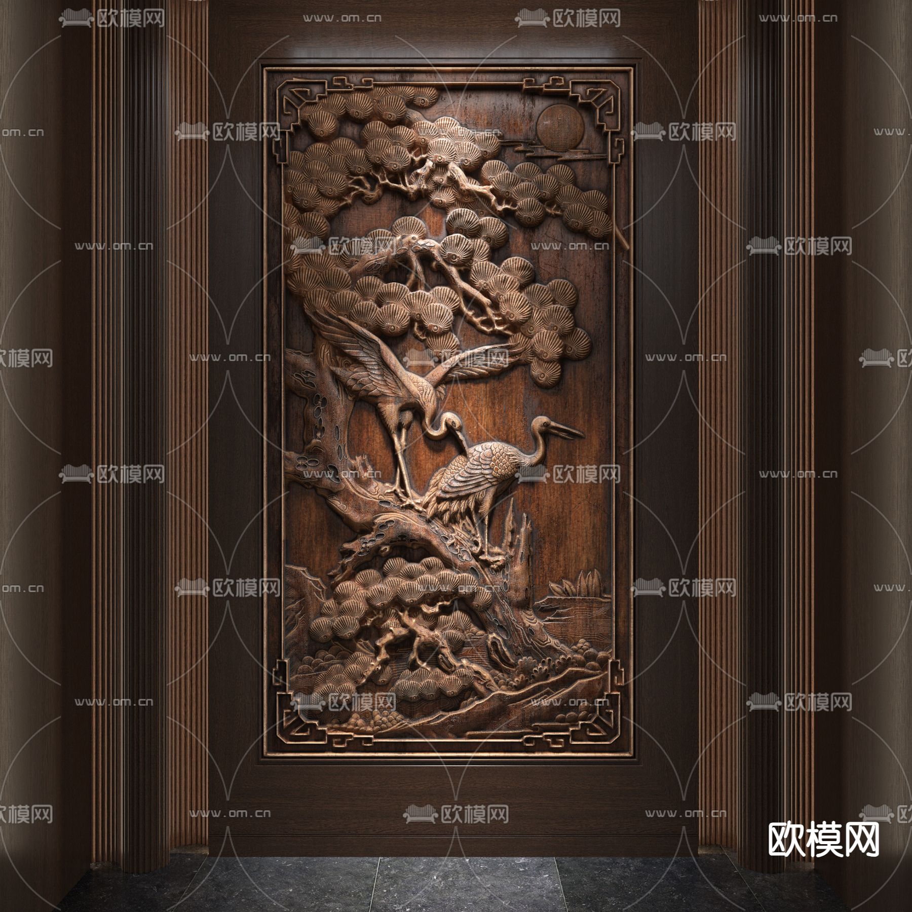 新中式浮雕玄关su模型下载（渲染图1）