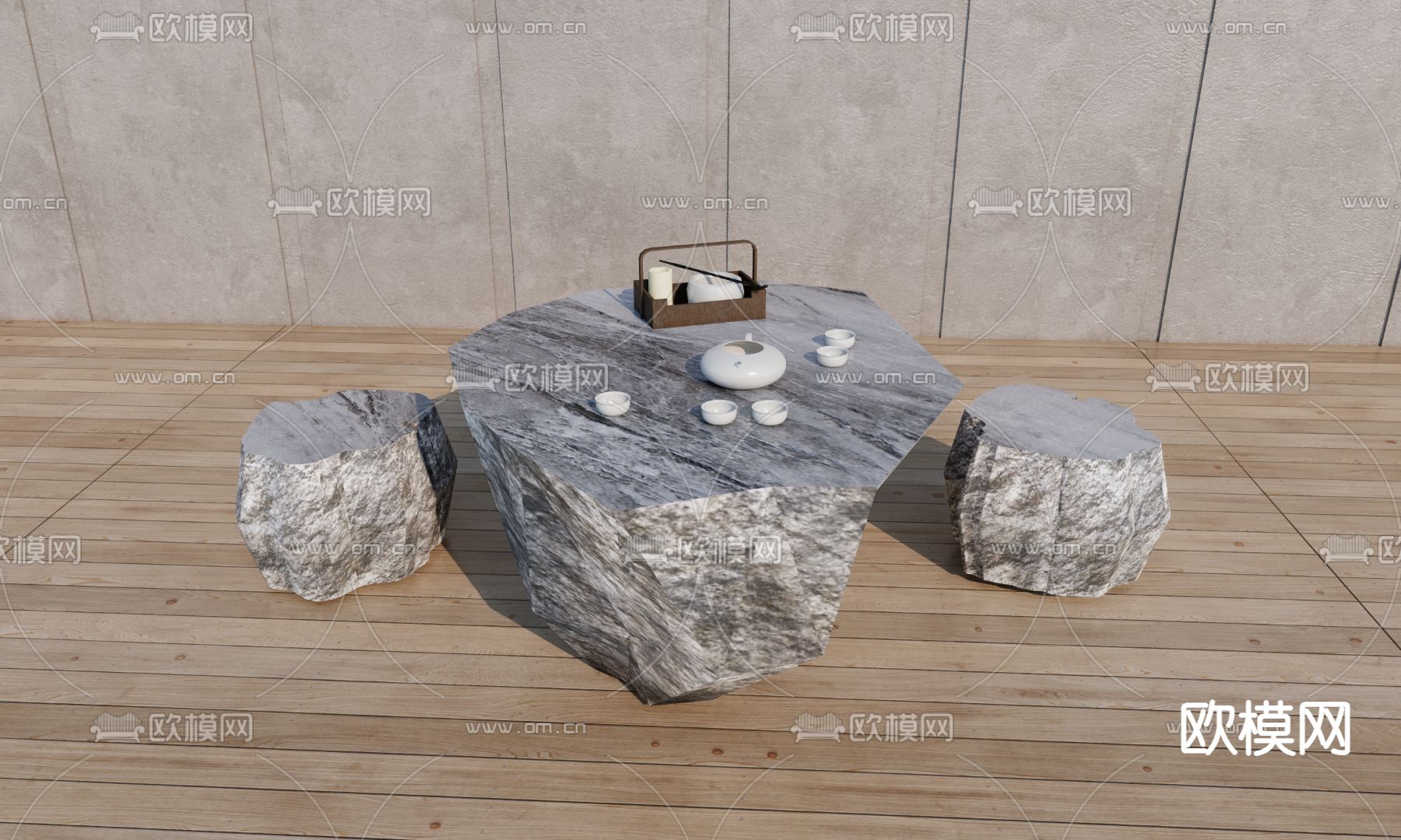 中式石桌石凳su模型下载（渲染图4）
