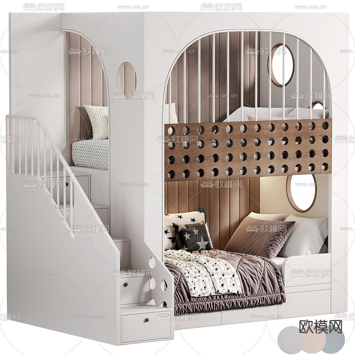 儿童床 上下床 双层床3d模型下载（渲染图1）