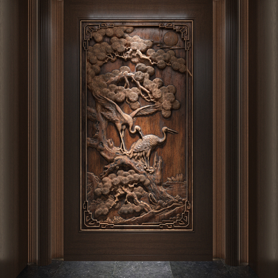  新中式浮雕玄关su模型 