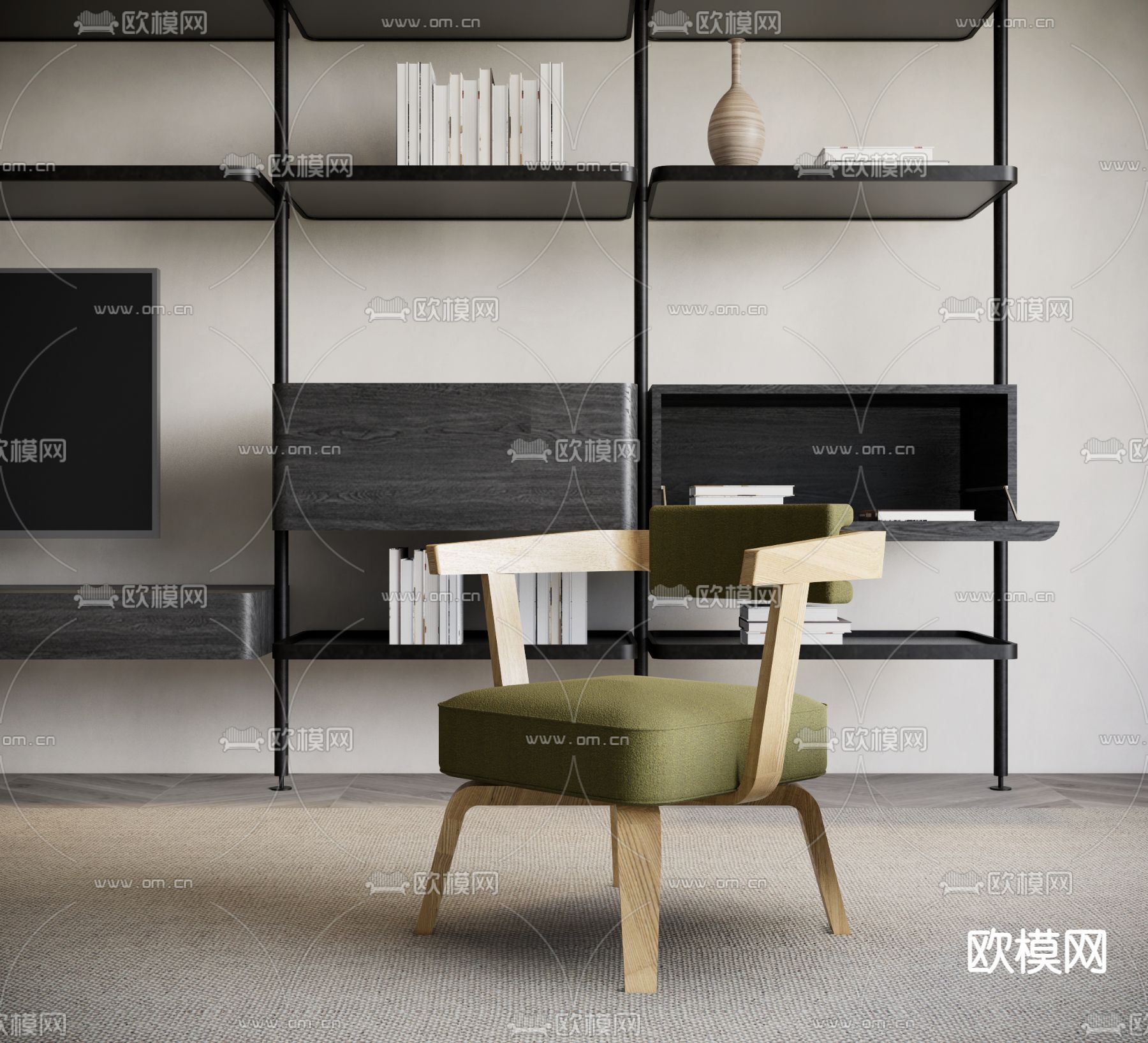 molteni C 餐椅 休闲椅su模型下载（渲染图1）