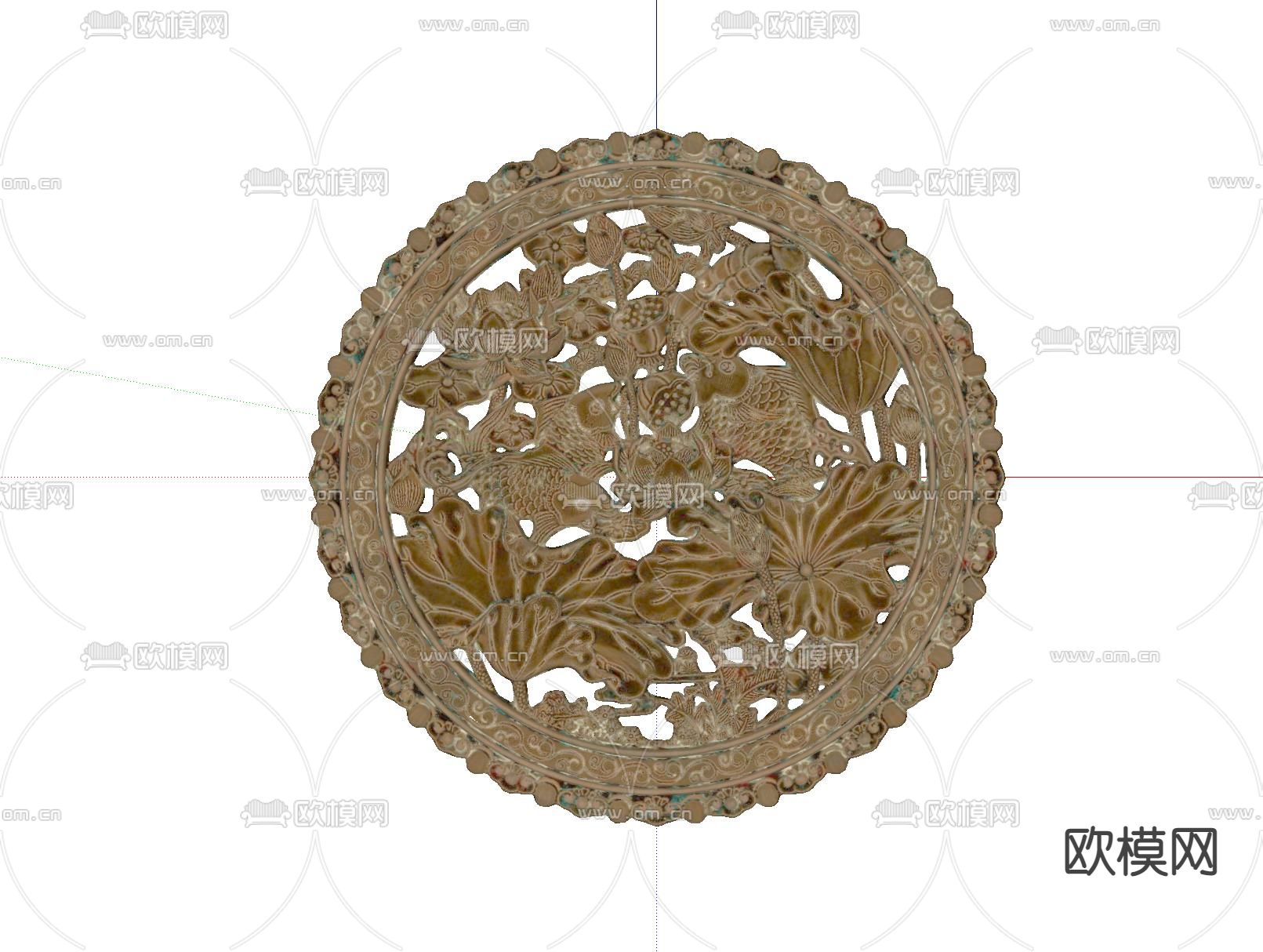 中式木雕 浮雕su模型下载（渲染图2）