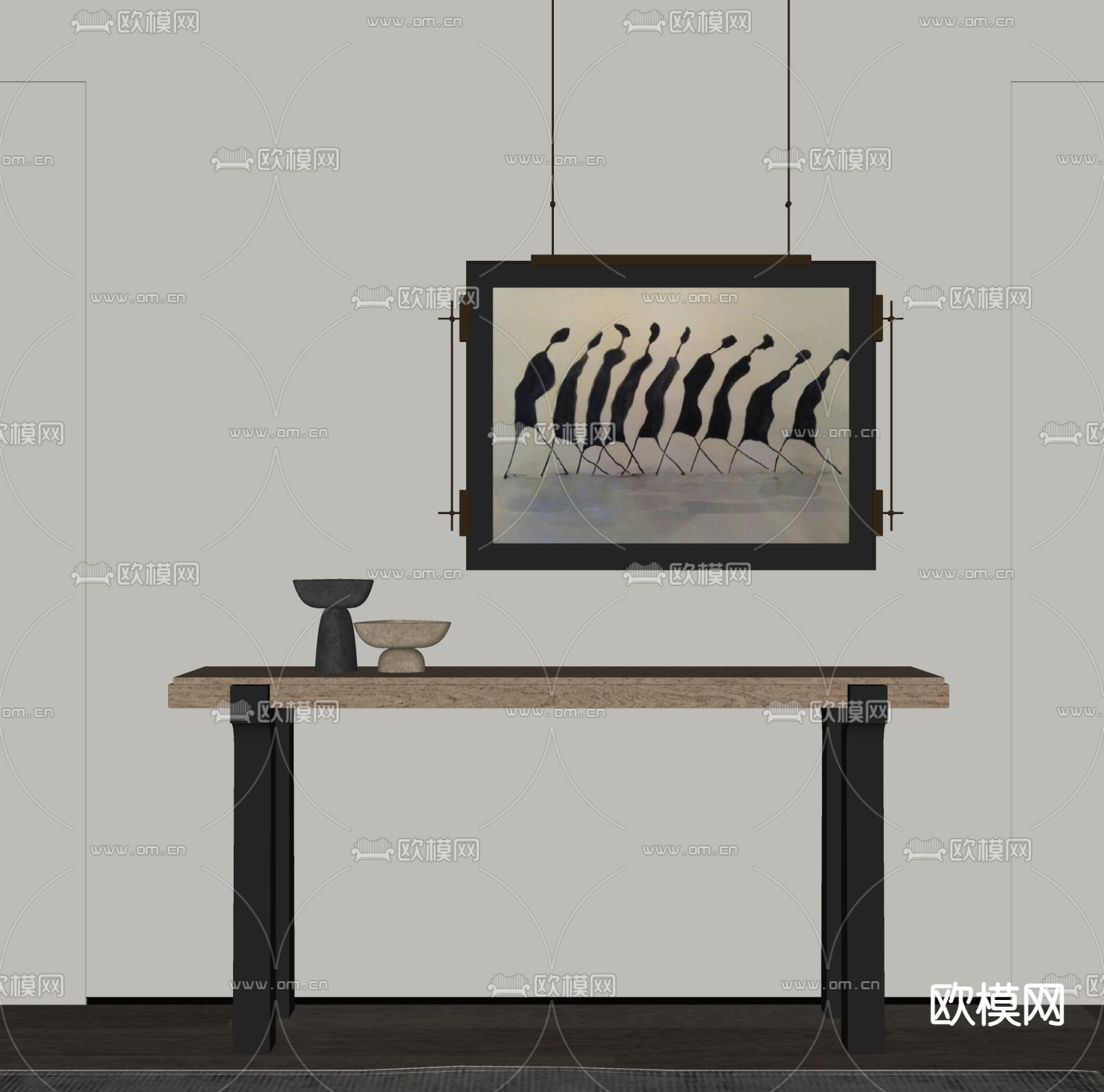 中古风装饰画 条案su模型