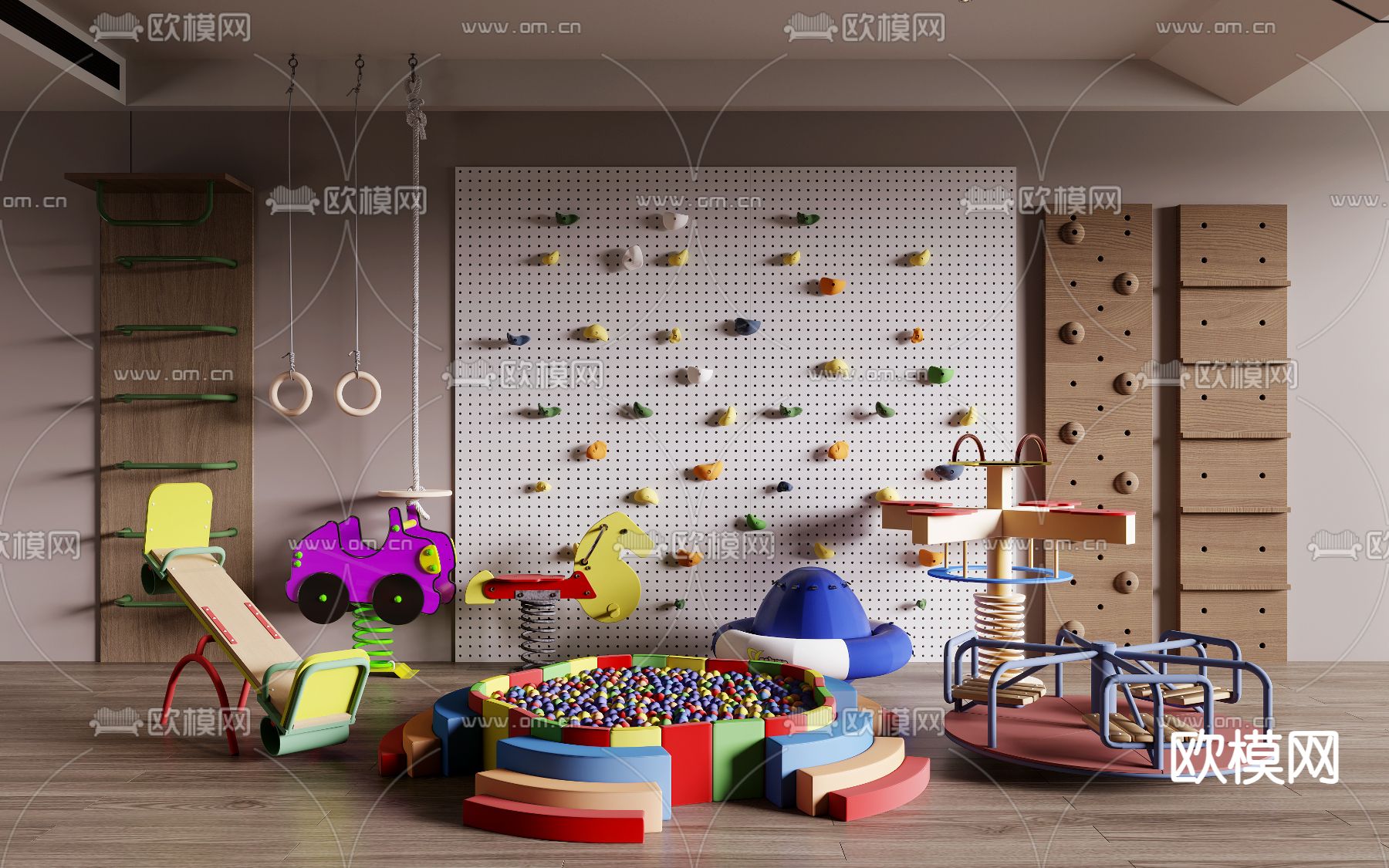 儿童攀岩墙 摇摇车 儿童泡泡池3d模型下载