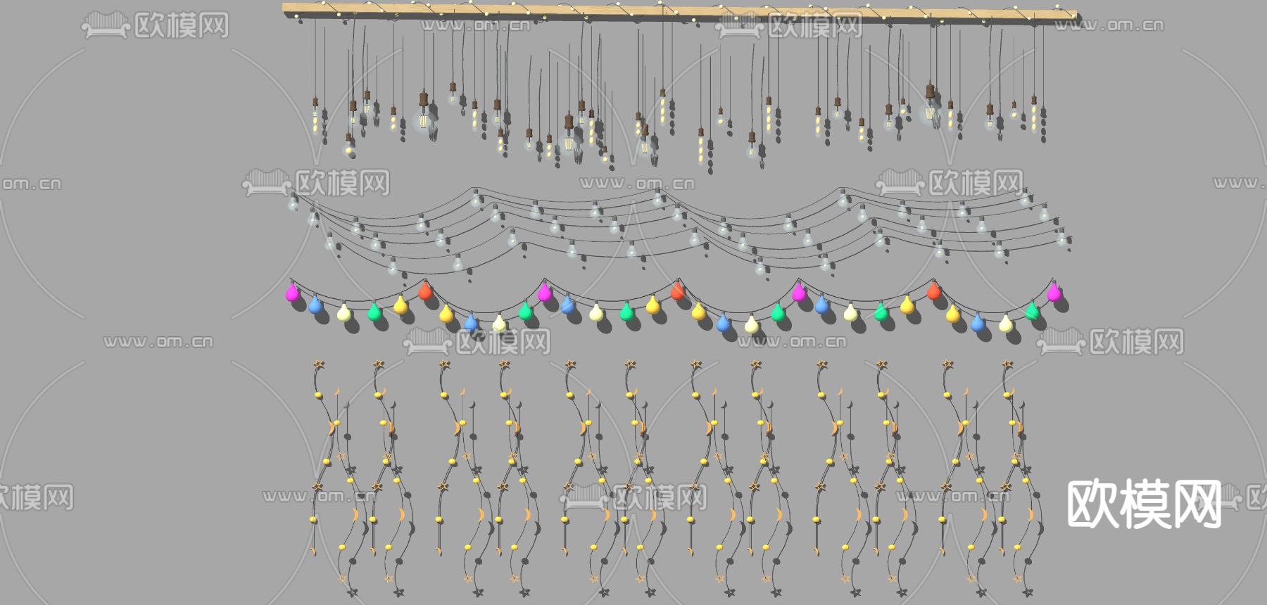 星星灯 装饰灯 麦穗灯su模型下载（渲染图2）
